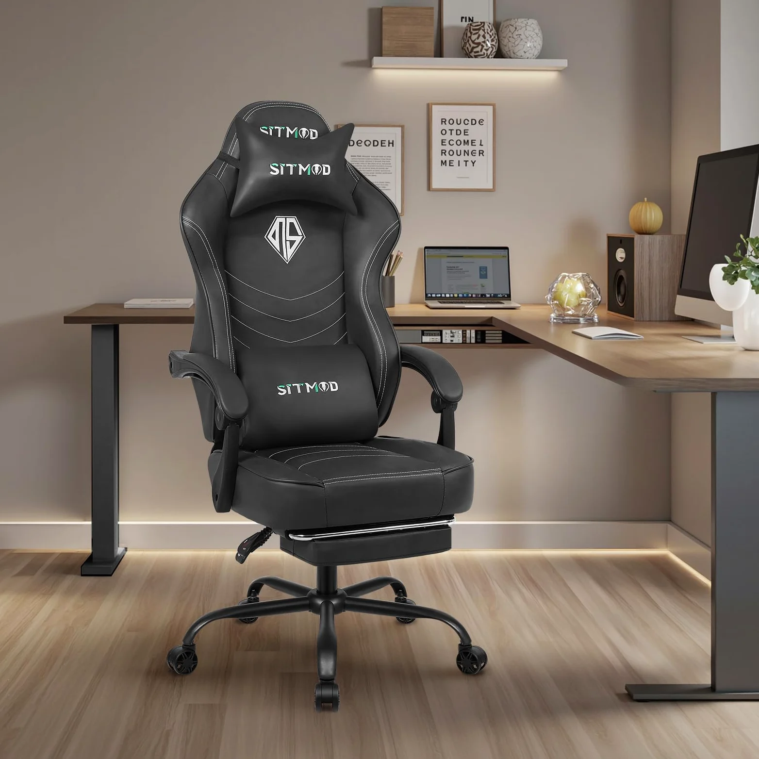 SITMOD Sedia Da Gaming Adulti, Sedie Da Gioco Grandi E Robuste Con Poggiapiedi E Supporto Lombare, Sedia Regolabile In Altezza E Reclinabile Per Computer Per Sala Giochi, Soggiorno E Ufficio