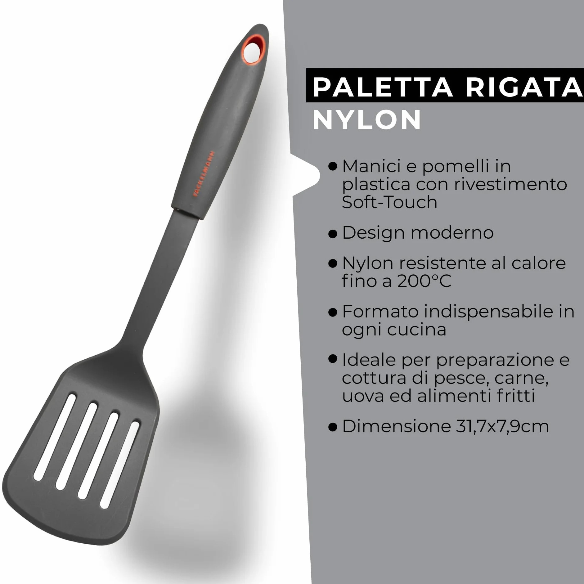 Fackelmann Paletta Forata, Nylon, Grigio Antracite e Rosso