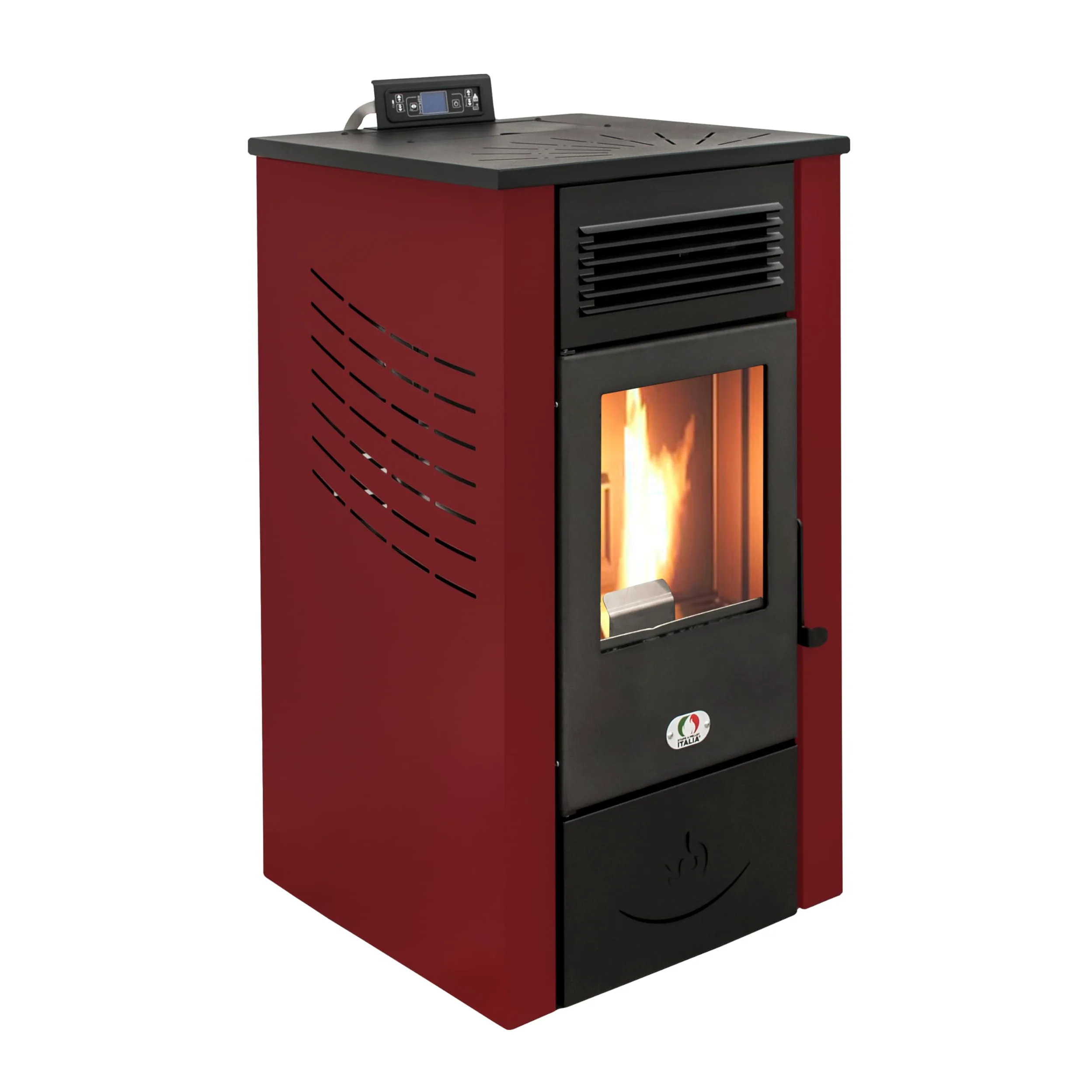 STUFE A PELLET ITALIA Canada 14 KW - Stufa ad Aria Ventilata Efficienza 89% Scalda 130m² Autonomia 15H Programmabile 5 Velocità e Potenze Garanzia 24 Mesi Rosso