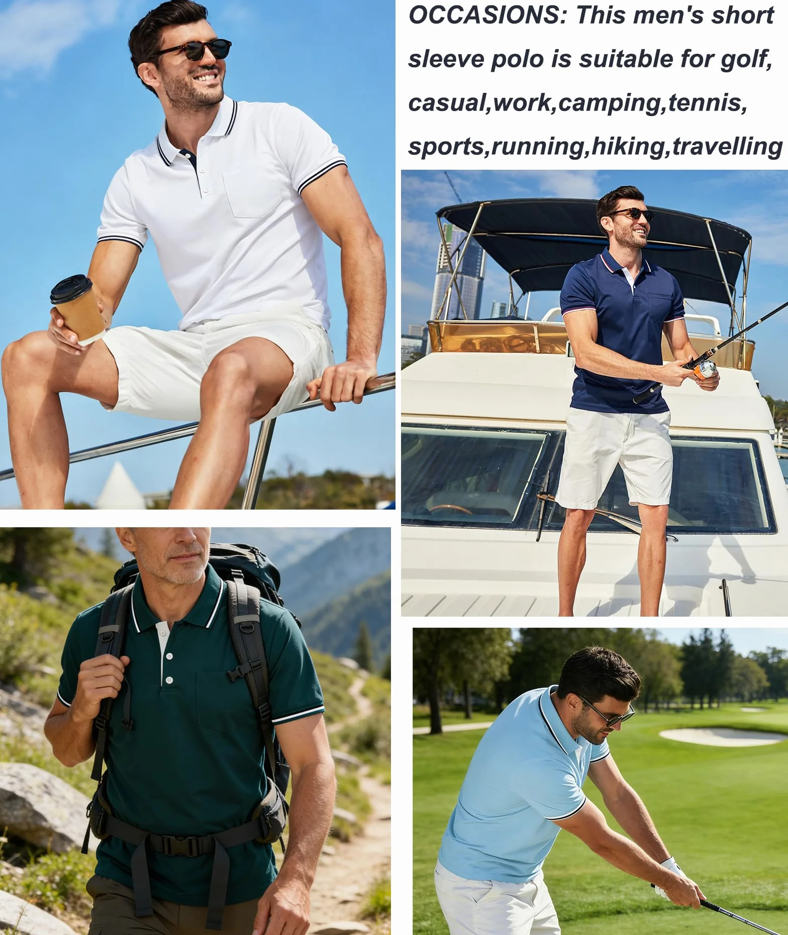 ZITY Polo Uomo Maniche Corte Pacco da 5 Magliette Leggera Traspirante T Shirt Primavera Estate Lavoro Vacanze
