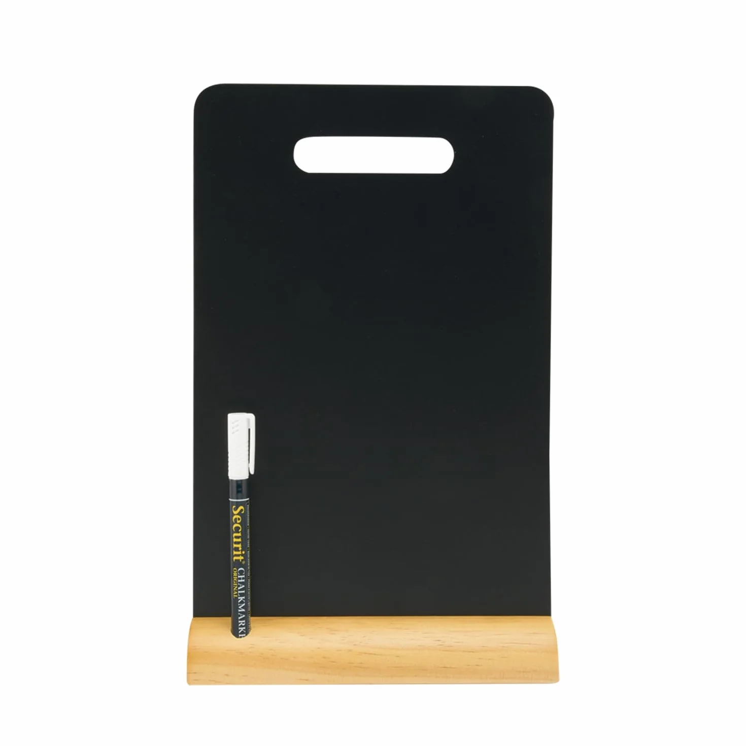 SECURIT - Lavagna da Tavolo con Manico - Per Pennarelli a Gesso Liquido - Per Caffè, Ristoranti, Bar, Negozi - Inserto Rimovibile - Base in Legno Laccato - 33,5x21x6cm - 1 Pennarello Bianco Incluso
