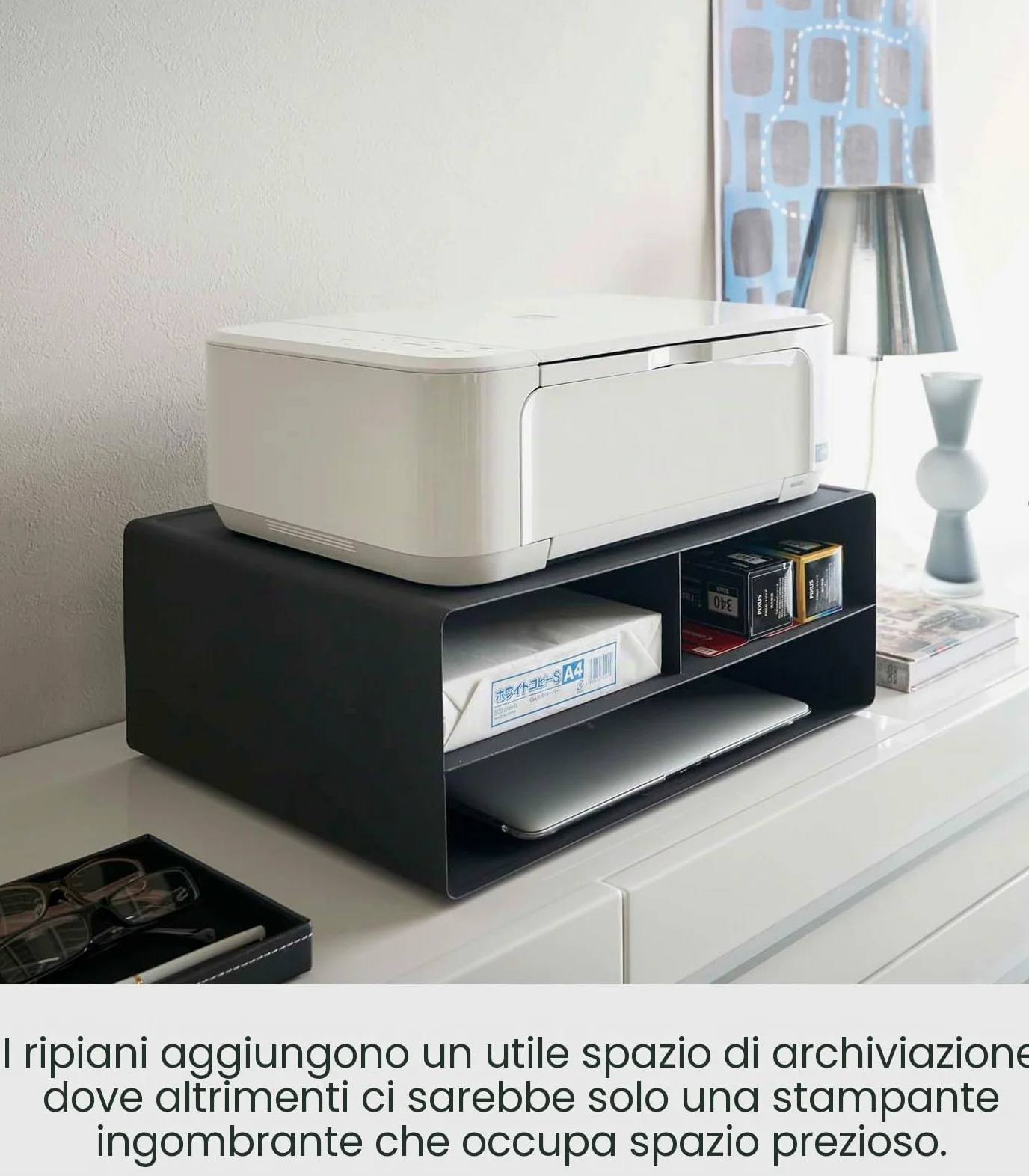 YAMAZAKI home Tower Supporti per Stampante, Acciaio, Magnete, Silicone, Nero