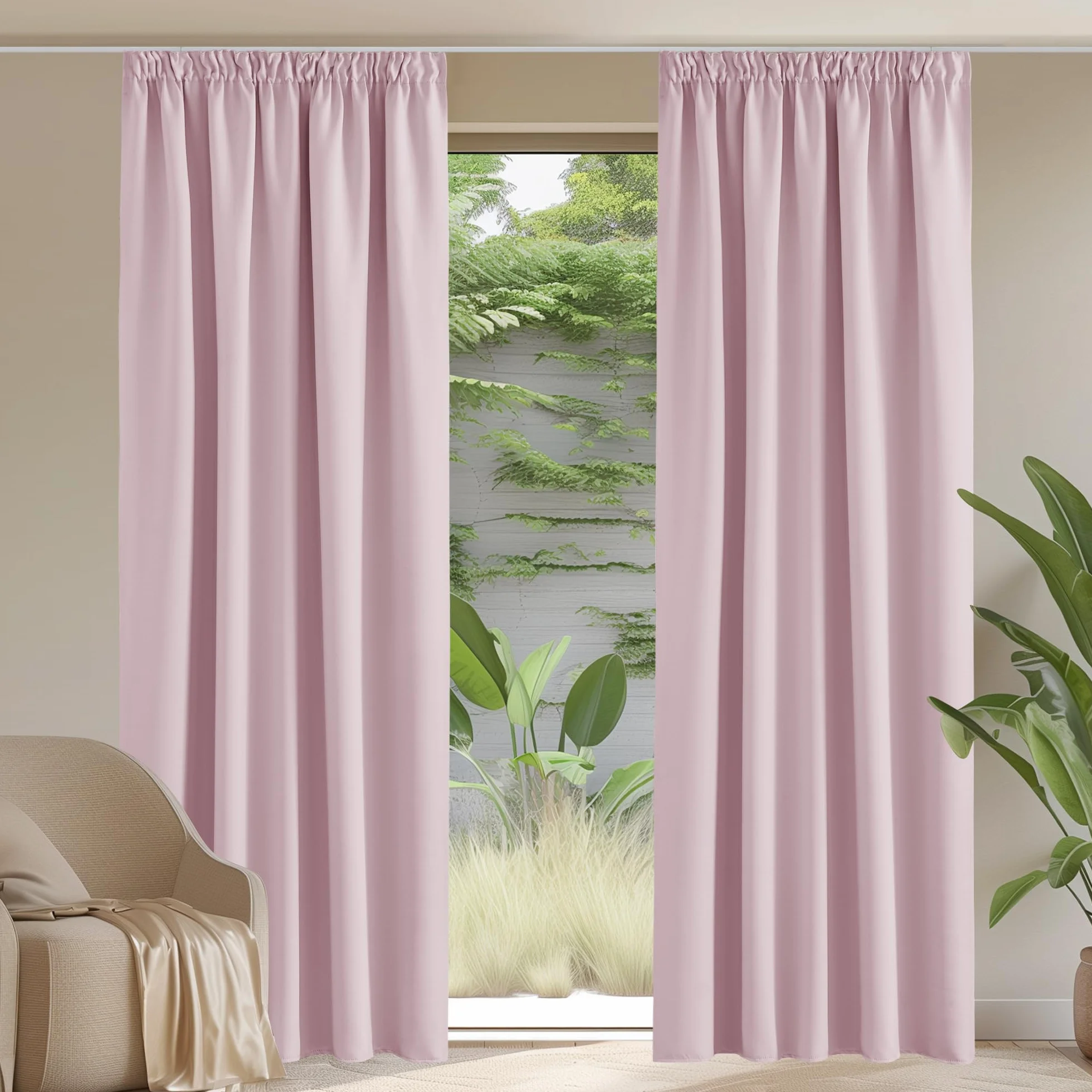 PONY DANCE Tende Oscuranti Camera da Letto per Interni Moderne Curtains Decorazioni Tenda Termica per Soggiorno con Fettuccia 2 Pannelli 140x245 CM, Rosa Chiaro