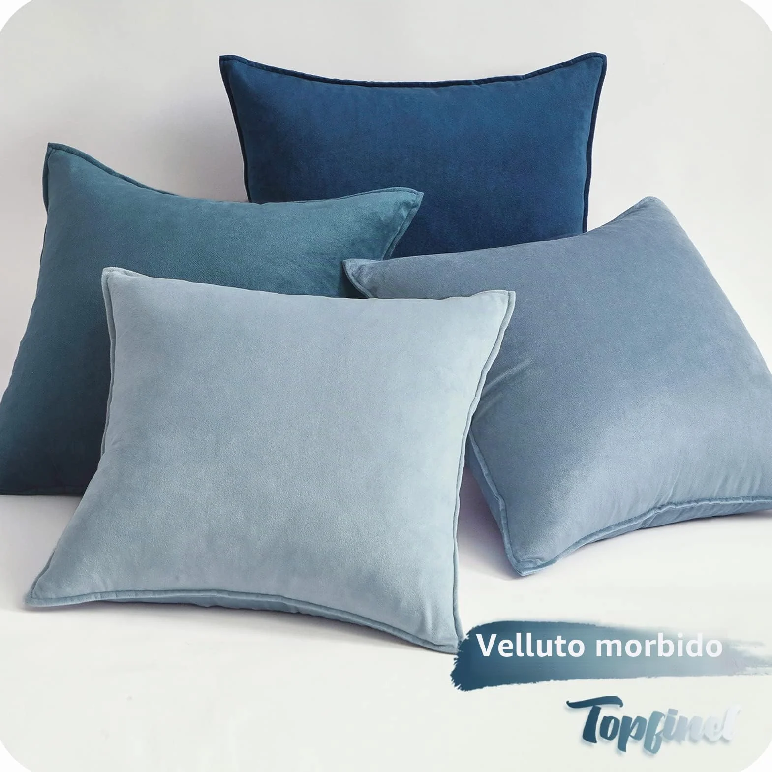 Topfinel Federe Cuscini in Velluto per Divano Blu 40x40 Set 4 Pezzi Copricuscini Quadrati Elegante Decorativa