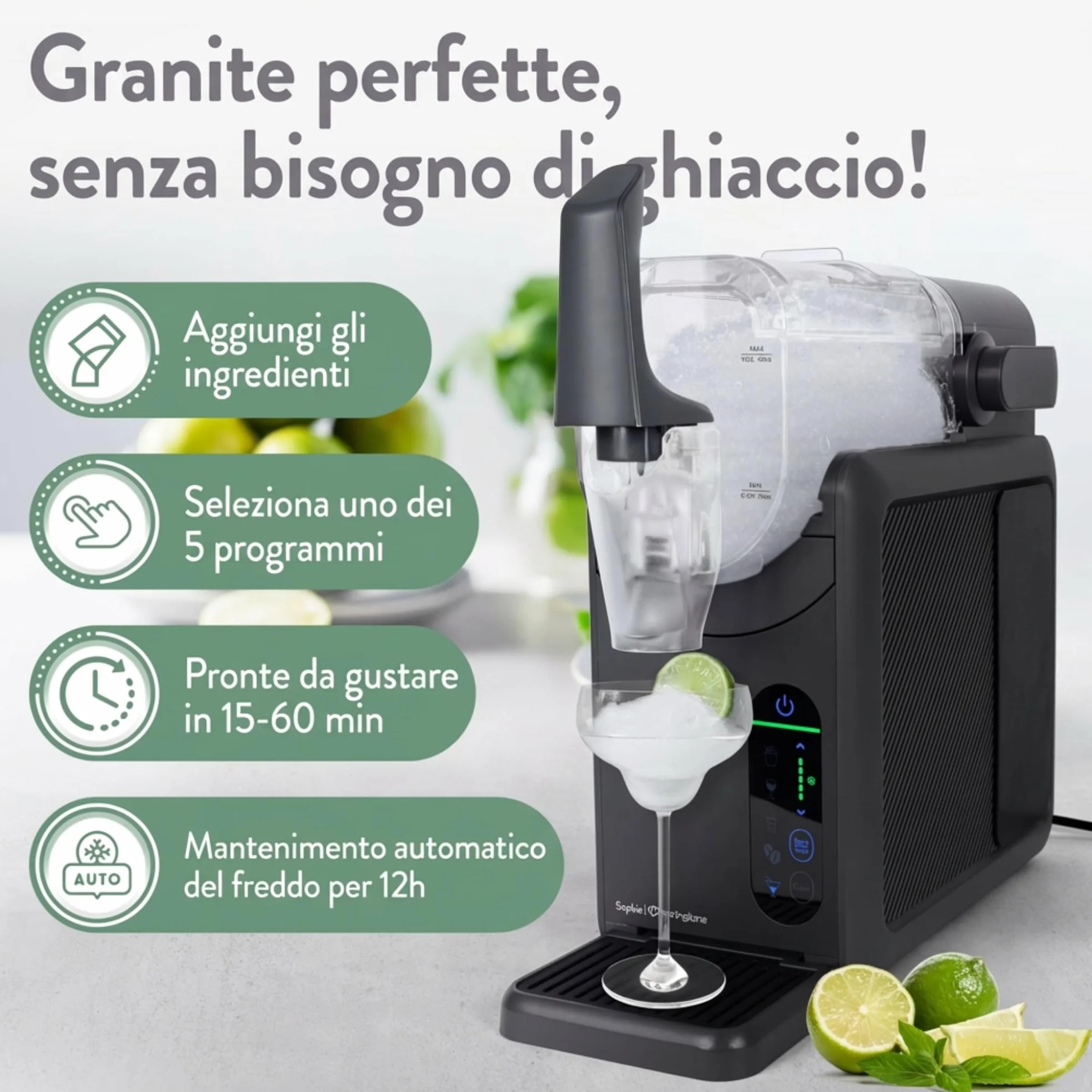 Springlane Macchina per slush da 2 litri, antracite, consistenza regolabile, autopulente
