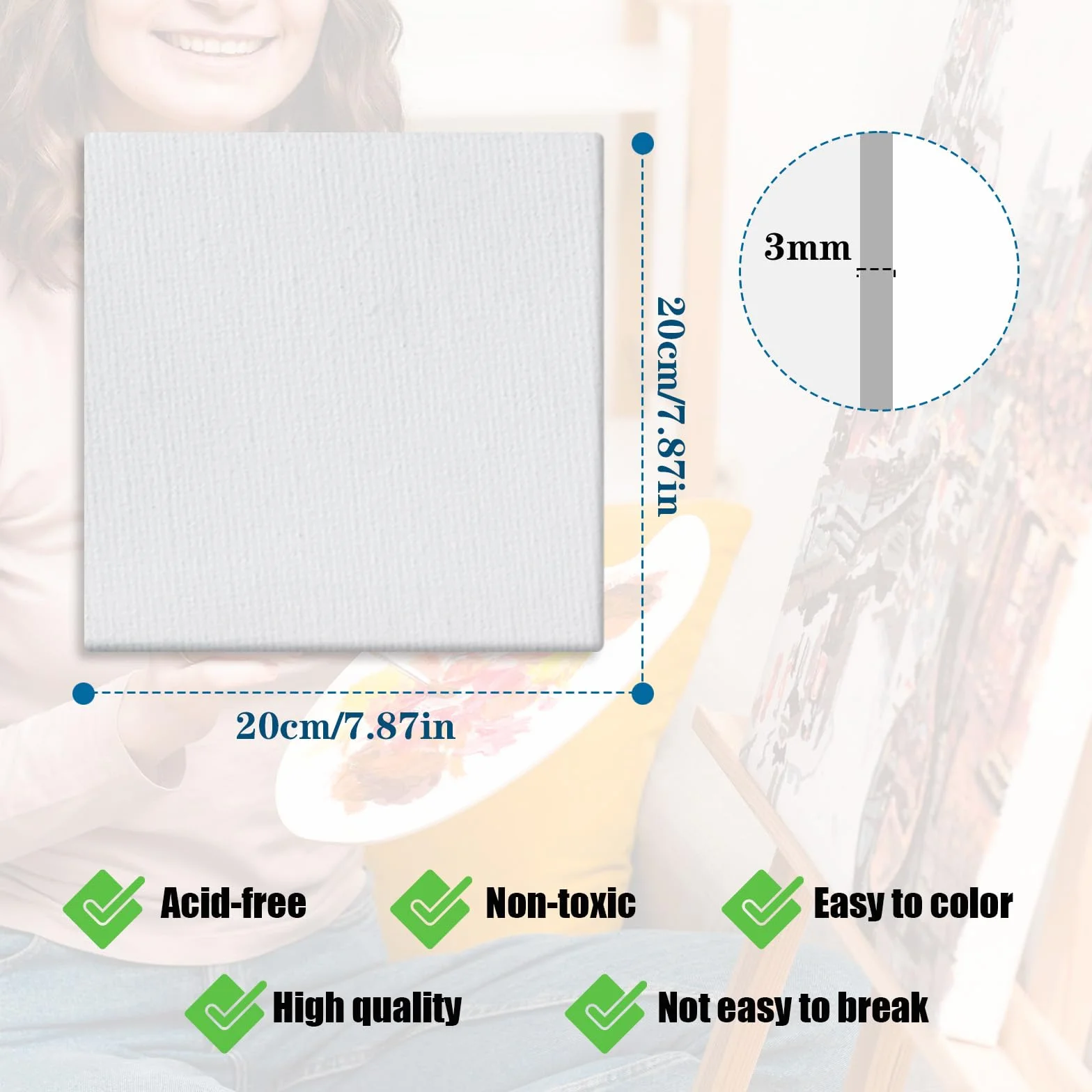 10 Pcs Tela per Dipingere, 20 x 20 cm Tele Dipingere Cotone 100%, Tele Intelaiate, Cartone Telato, Tavola Tela Bianca, Pittura Prestirate Telati per Principianti, Artisti e Studenti