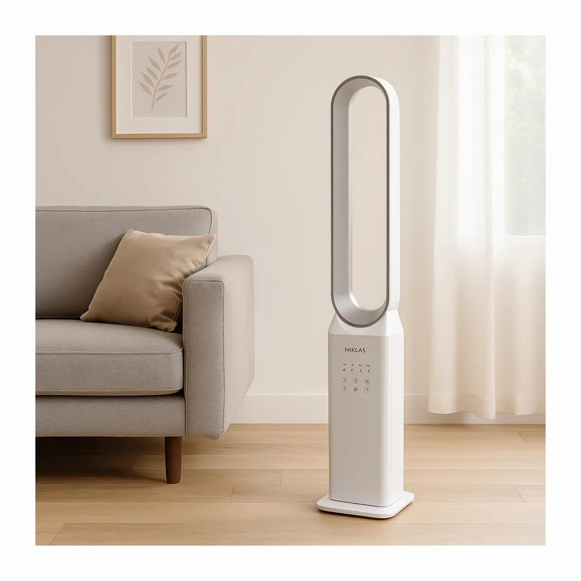 INTEC - Ventola silenziosa 50 W senza pale programmabile - Ventola a telecomando a 3 velocità Timer 7 h Bianco
