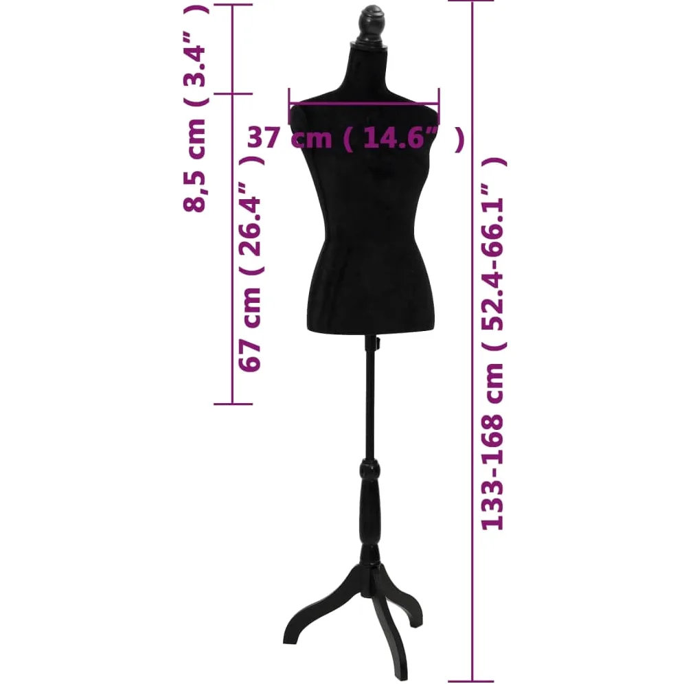 vidaXL Busto Sartoriale Donna Nero in PE Manichino con Supporto Espositore