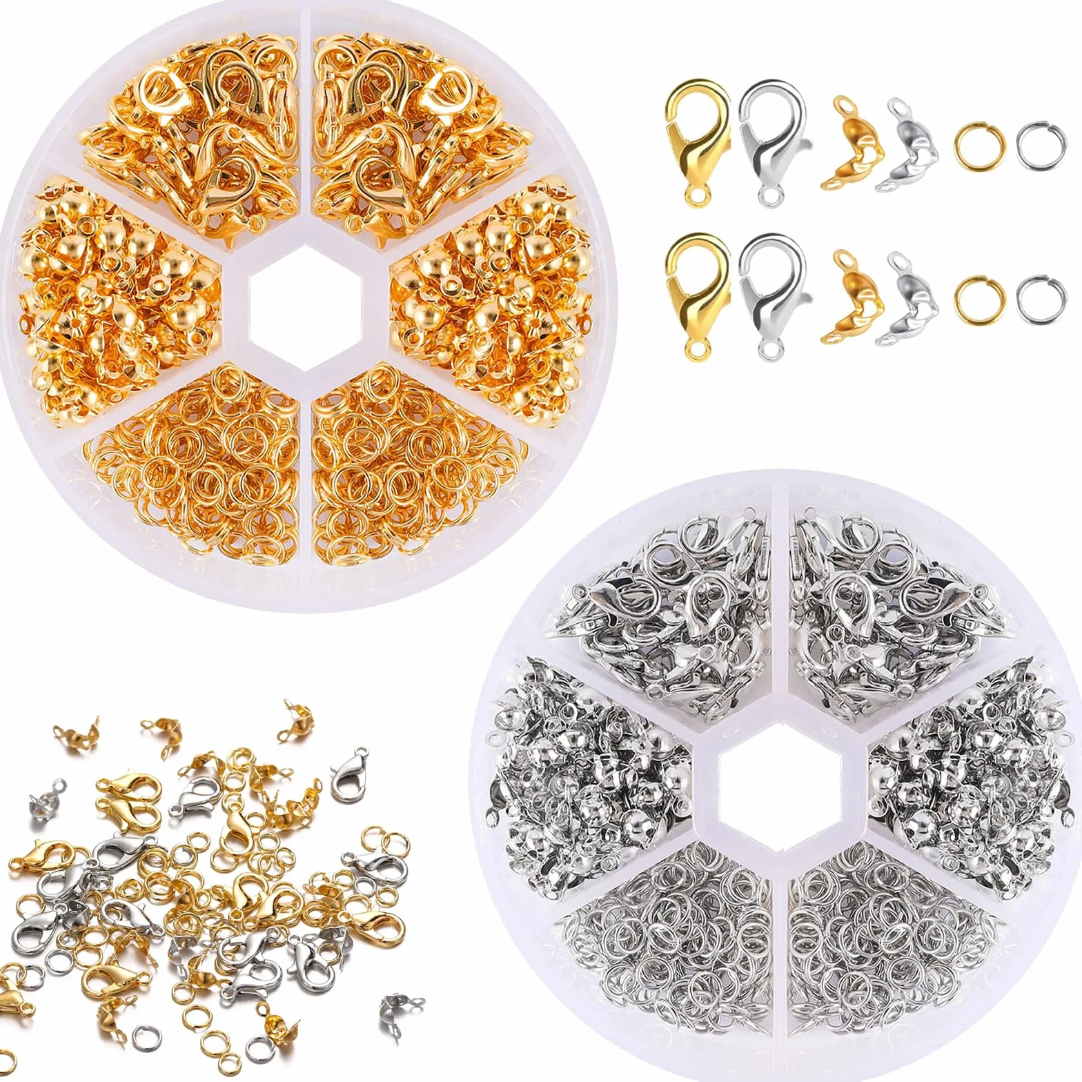 1140 Chiusure Gancetti per Braccialetti, Ganci per Braccialetti fai da te, Chiusura Chiusure per Collane, Accessori per la Creazione di Gioielli, Kit per Gioielli, Oro e Argento