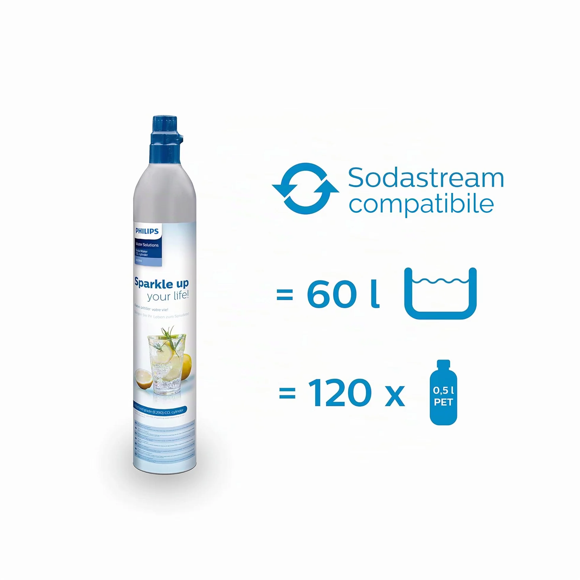 Philips Water GoZero Soda maker Lite ADD4901BK/10, nero, bottiglia d'acqua da 1 l, bombola di CO2 da 60 l