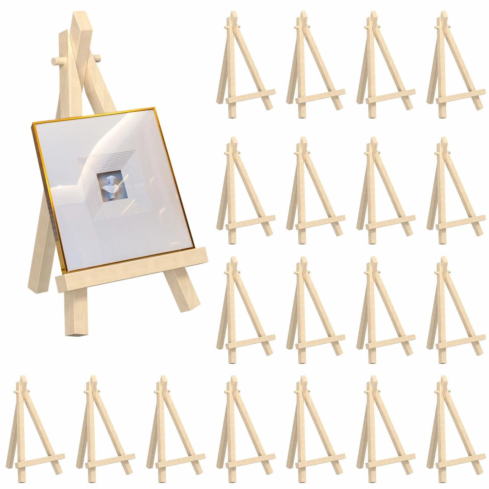 Rseuphiee 20 pezzi Mini Cavalletto in Legno, 9 x 15 cm Cavalletti a Triangolo, Piccolo Cavalletto Segnatavolo, Cavalletti Regolabile Portatile, per Foto Matrimonio Compleanno Festa Battesimo