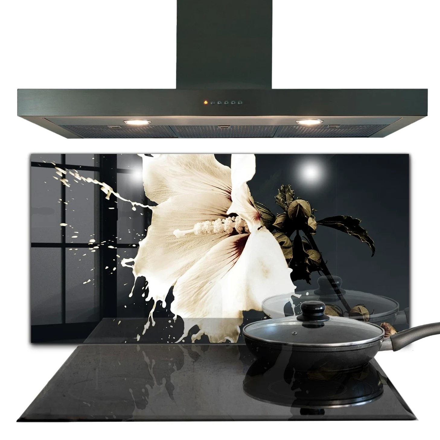 Wallfluent 100x50 cm Pannello Cucina Decorazione Murale - Fiore Bianco Astratto