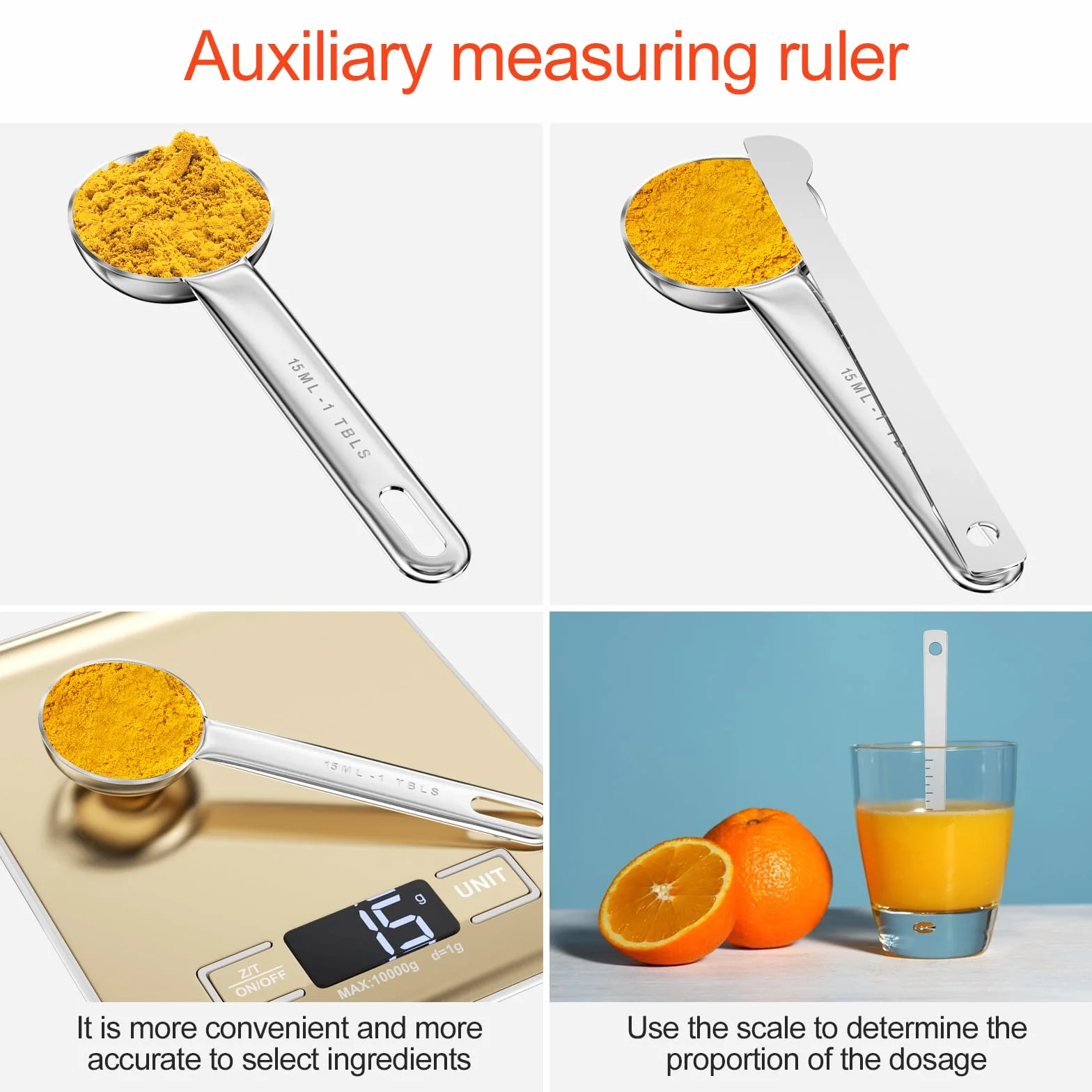Fousenuk 7 pezzi Cucchiai Dosatori, Misurini Cucina Set in Acciaio Inox 304 con 6 Misurini Cucchiai e 1 Righello, per Culinaria e Pasticceria, Cucchiai Dosatore per Misurare Solidi e Liquido
