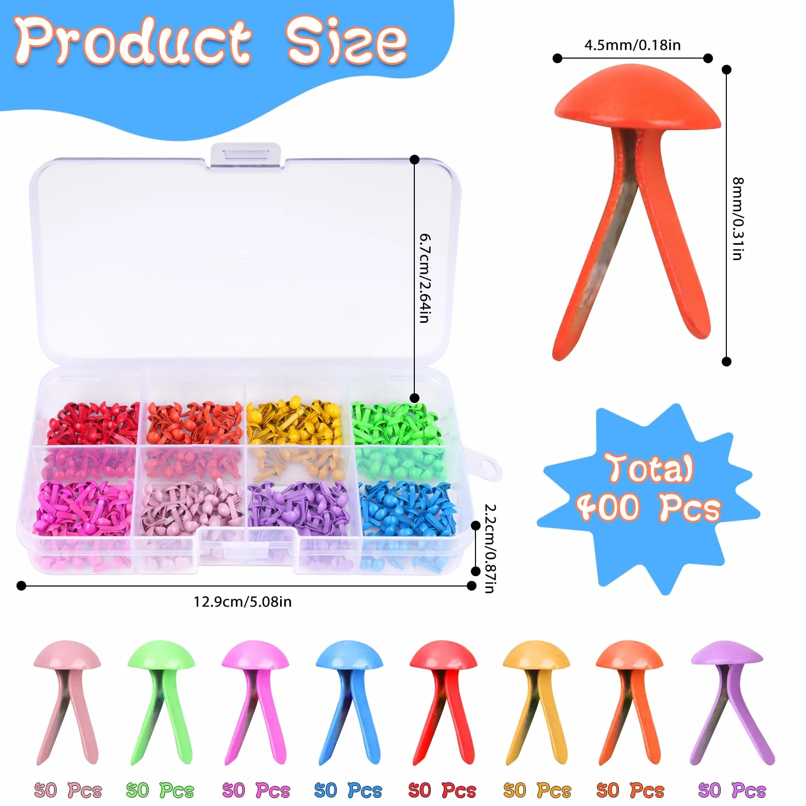 400 Pezzi Fermacampioni, Fermacampioni Piccoli in 8 Colori, Ferma Campione in Metallo, Fermacampioni Colorati per Scrapbooking, Artigianato e Paper Crafting