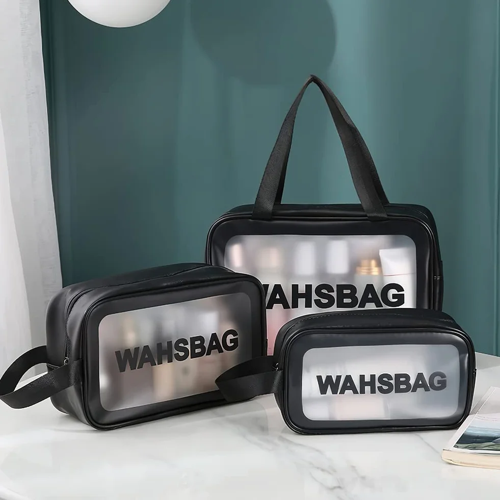 Aucuu Borse Da Toilette Trasparente 3 Pezzi PVC Trousse da Viaggio Impermeabile Borsa Cosmetici Portatile