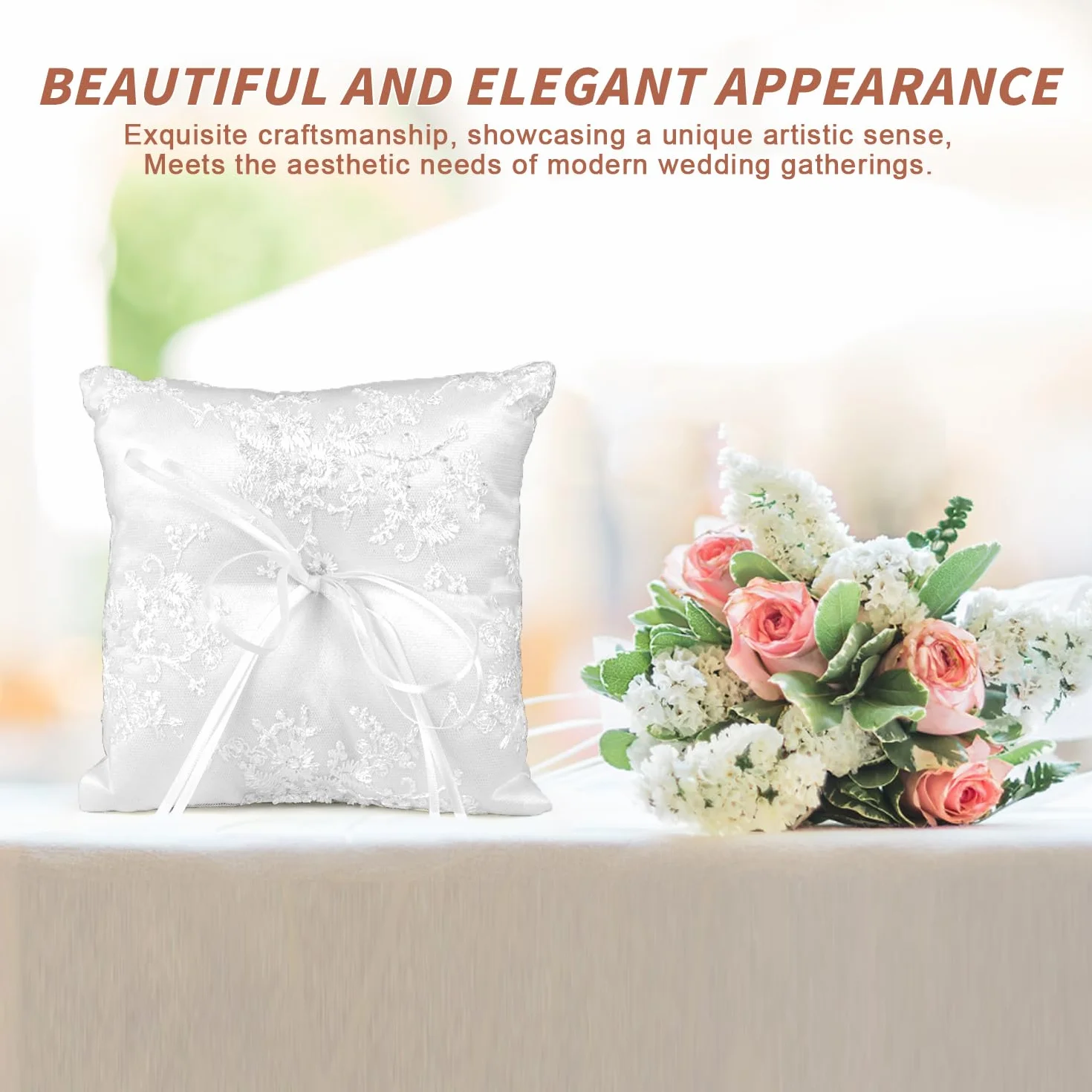 Cuscino Fedi Nuziali Bianco 15x15cm Porta Fedi con Nastro Matrimonio Decorazione