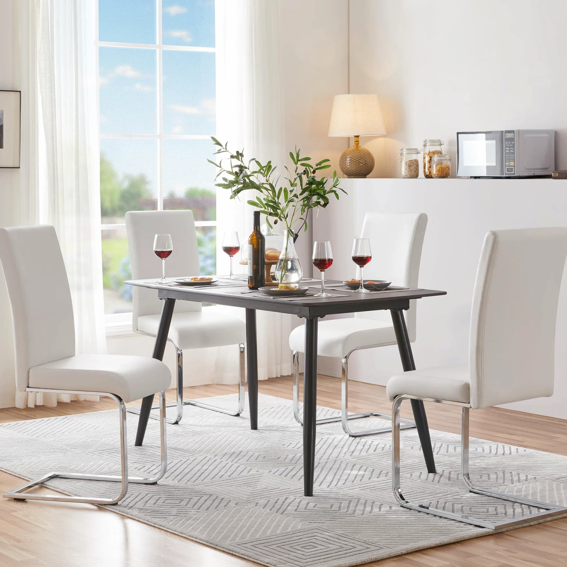 Yaheetech Set 6 Sedie Imbottite Sala da Pranzo Sedie Bianche Moderne Cucina in Finta Pelle e Gambe in Metallo da Ufficio Salotto Soggiorno Portata 135 kg