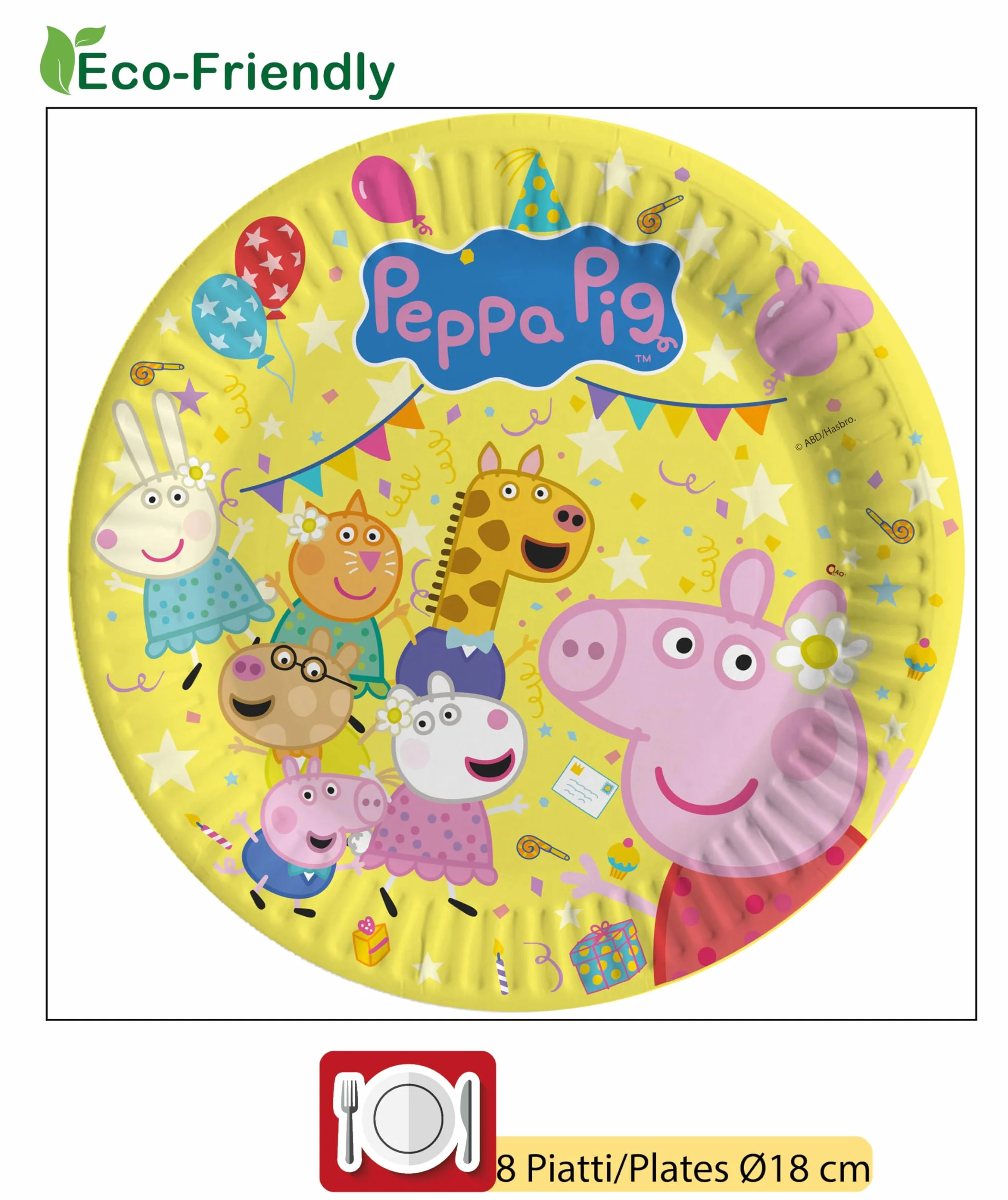 Peppa Pig Kit Party Tavola Compleanno 8 Persone 44 Pezzi Piatti Bicchieri Tovaglioli Carta Compostabile