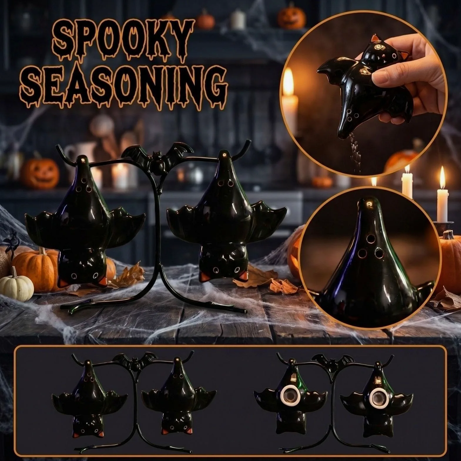 saliera e peperiera Portacondimenti a Forma di di Halloween | Set di shaker da sale e pepe per cucina, tavolo, barbecue, camper, casa colonica, dormitorio, casa