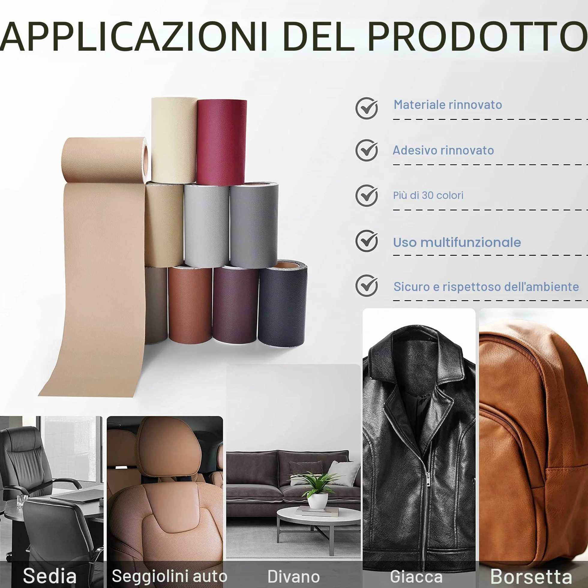 YAFLC Patch di Riparazione in Pelle, 10x160cm Pelle Adesiva per Divani, Sedili Auto, Mobili, Borse, Giacche Nero