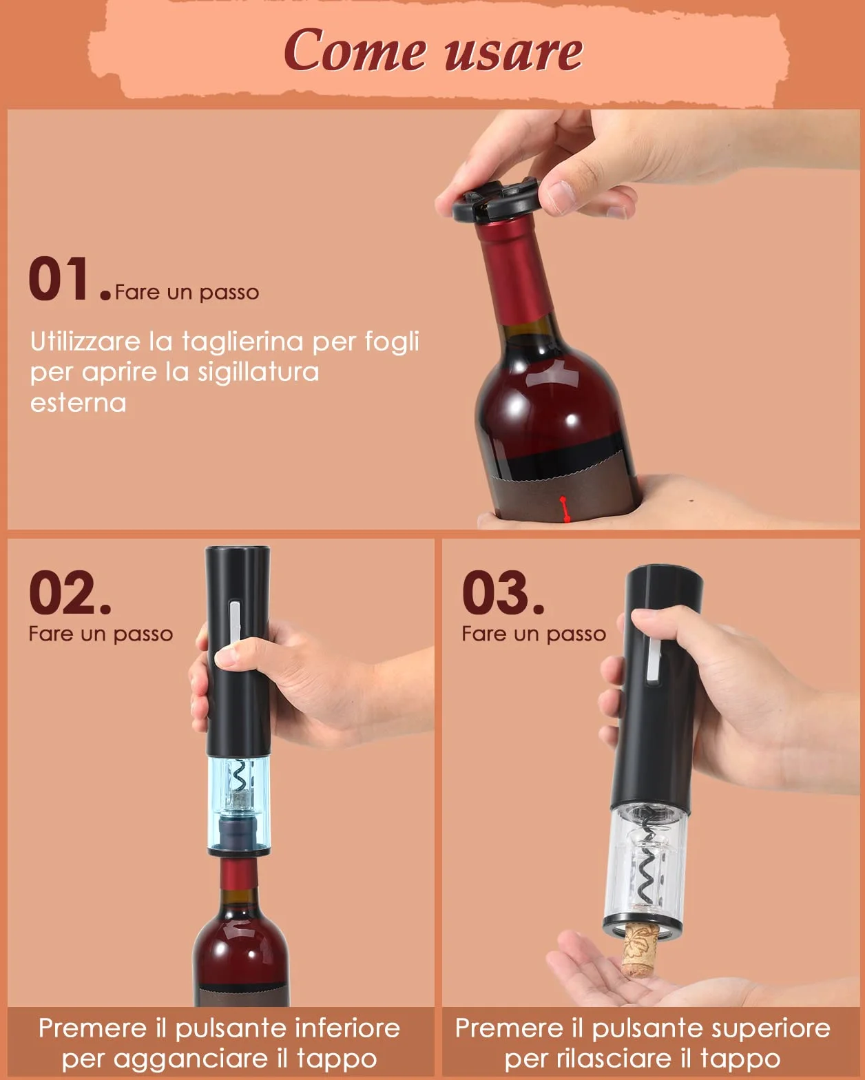 Rovtop Cavatappi Elettrico per Vino, 5 in 1 Set Apri Bottiglia con Stappa Bottiglie Elettrico Automatico