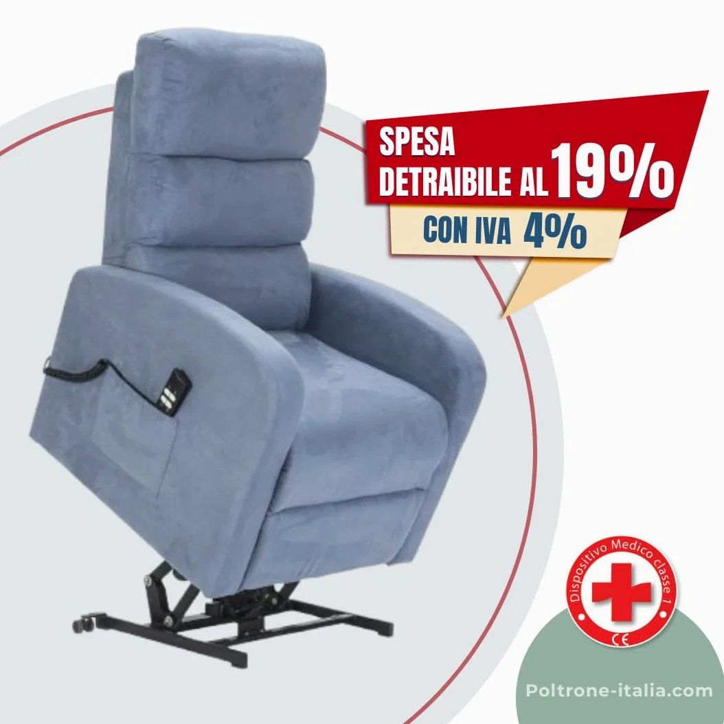 POLTRONE ITALIA Poltrona Relax Elettrica 4 ruote reclinazione poltrona per anziani soggiorno elevabile Detraibile 19% microfibra Azzurro
