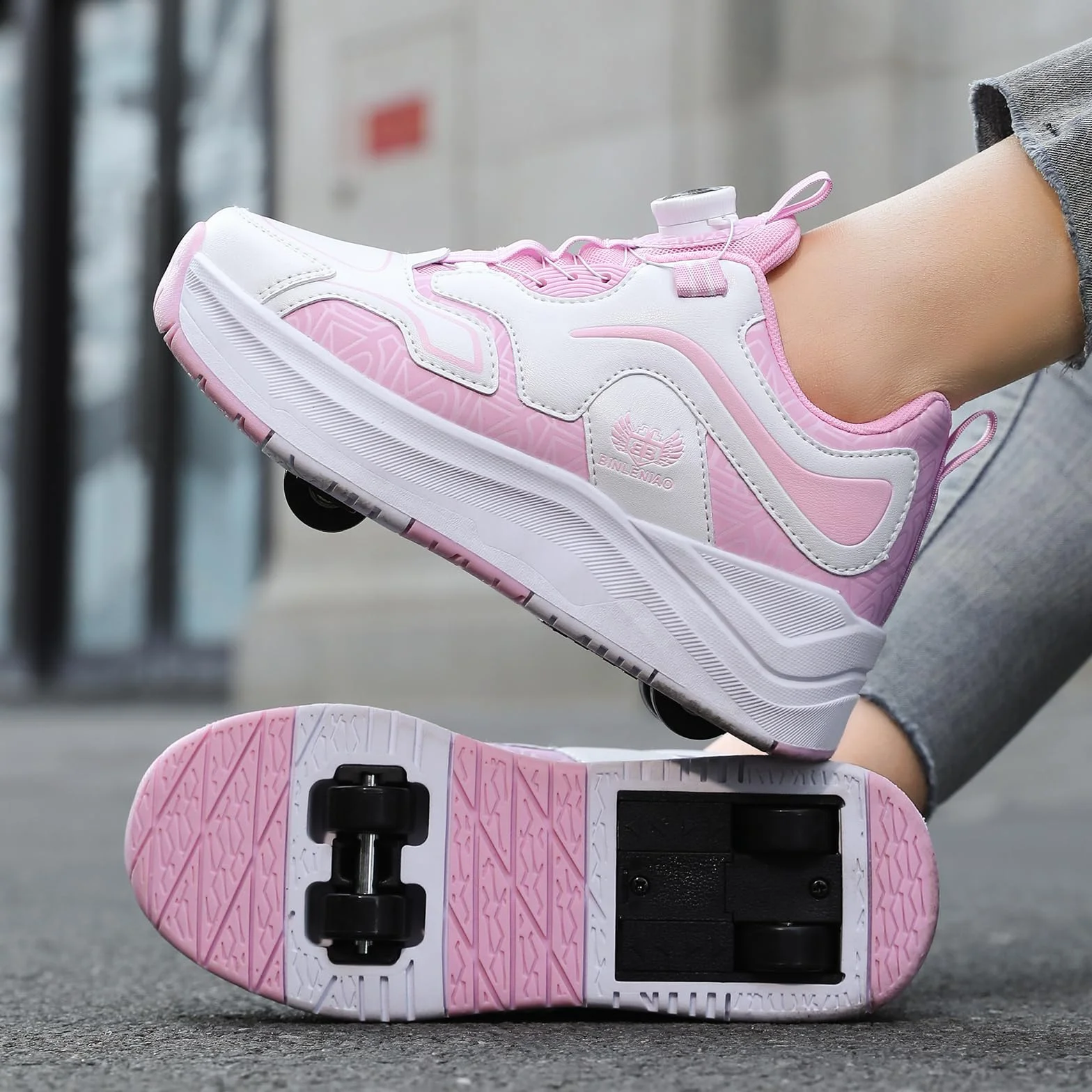 Scarpe con Rotelle Bambino Bambina 2 in 1 Sneakers Sportive con Ruote Retrattili, Doppia Ruota 32-40 EU