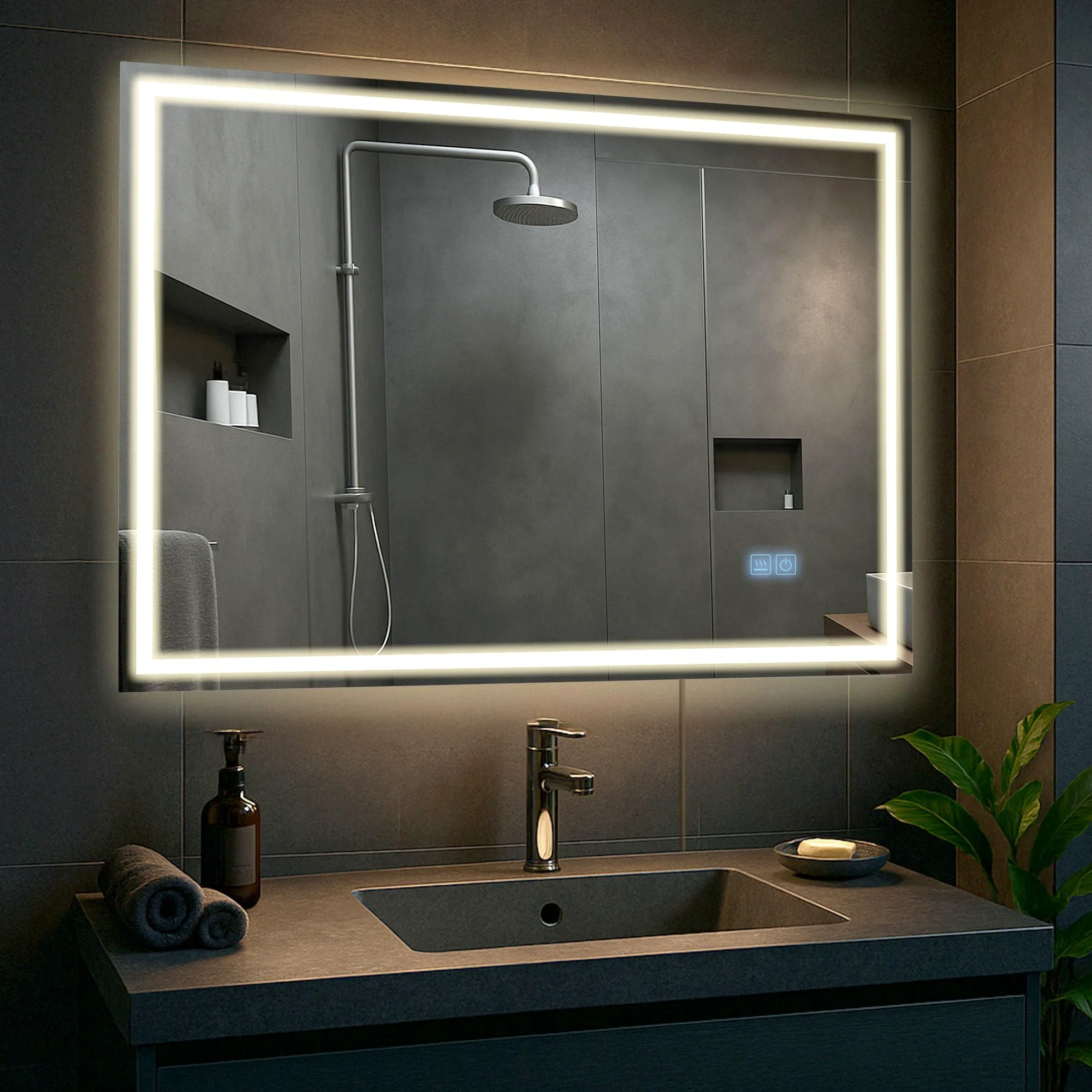 CLP Specchio da bagno Jaffrey, altoparlante Bluetooth, antiappannamento, specchio da parete con illuminazione a LED, dimmerabile, Dimensione:70x100 cm