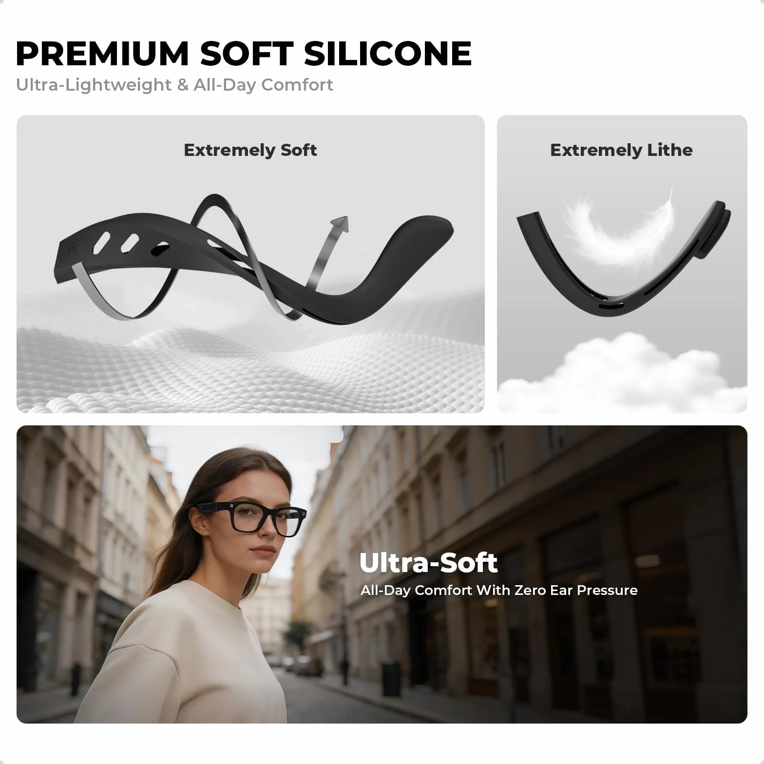Grip w silikonie do okularów kompatybilnych z Ray-Ban Meta Smart Glasses, antypoślizgowe haczyki na uszy i uchwyty do okularów