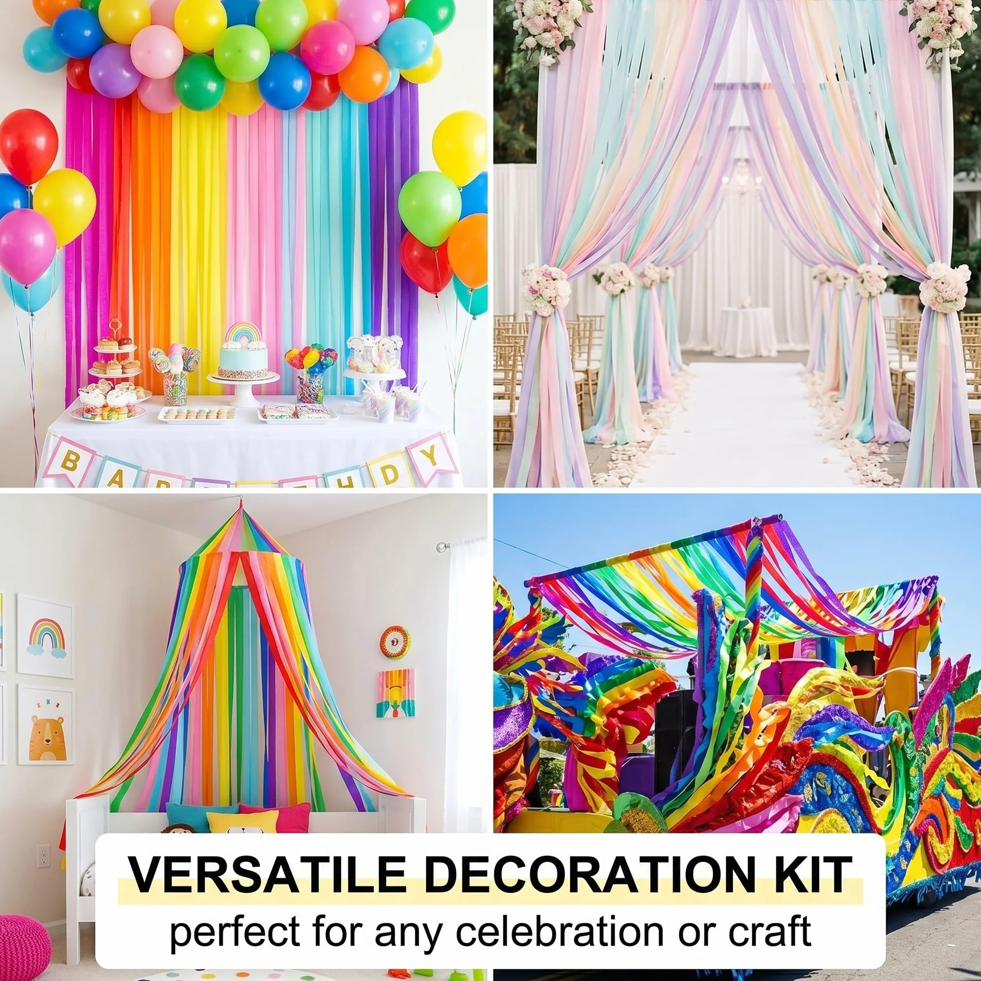 Carta Crespa Arcobaleno 8 Rotoli 4,5cm x 25m Decorazioni per Feste