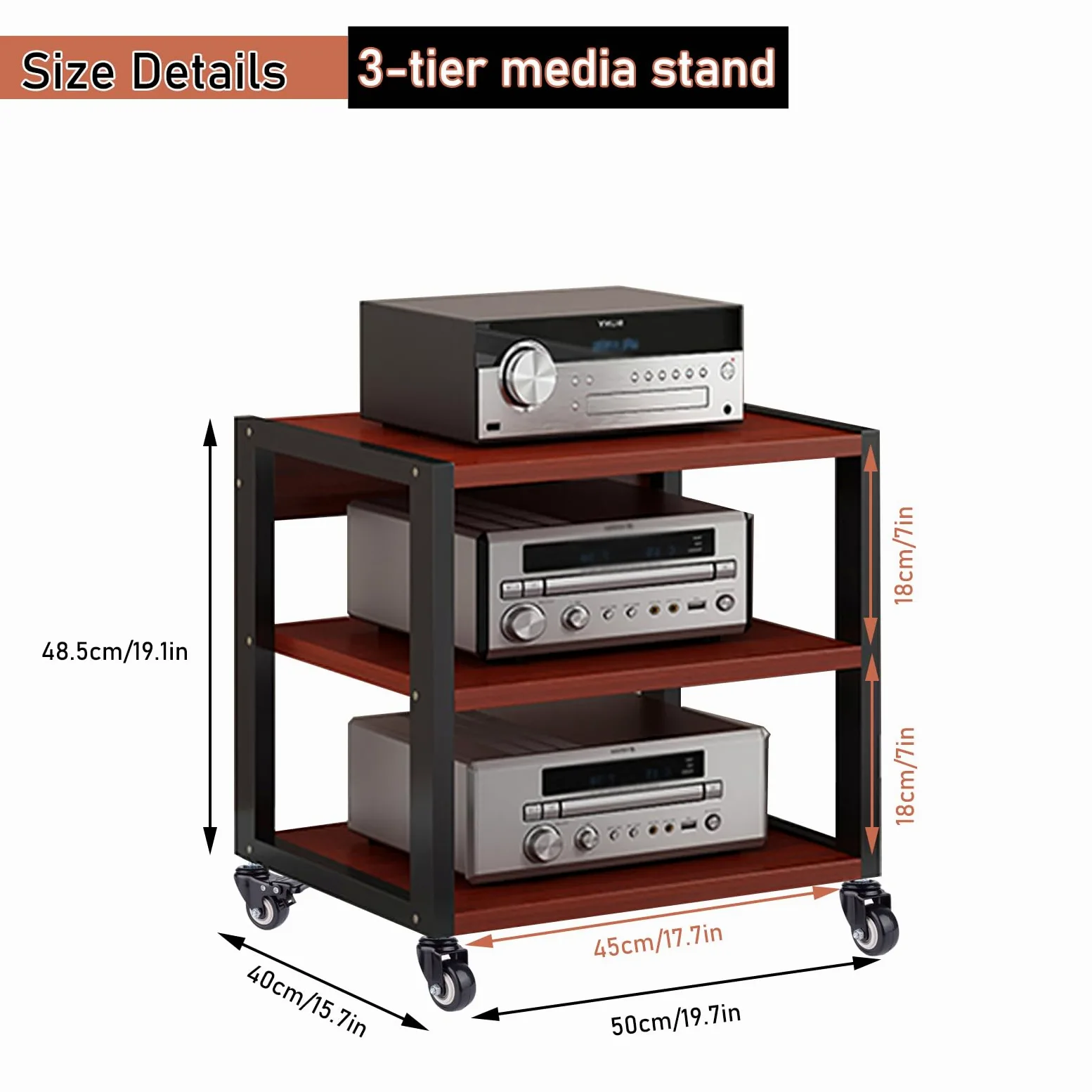Scaffale a 3/4/5Rack e supporti HiFi Audio Rack, scaffale audio in legno e metallo, portata 200 kg, porta-multimedia con ripiani regolabili, per soggiorno, sala giochi, centro di intrattenimento (3YM)