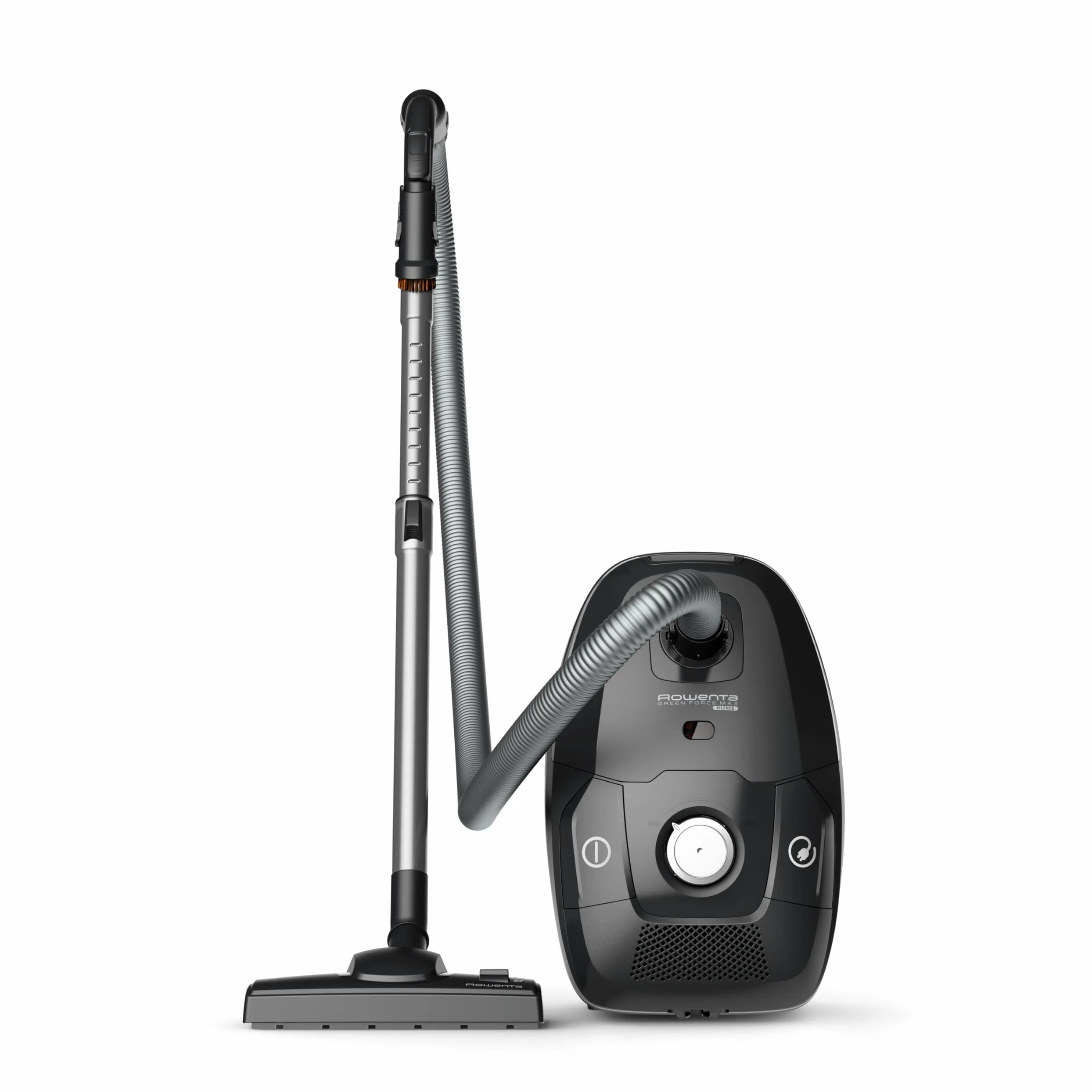 Rowenta RO6136 Green Force Max Silence, Aspirapolvere a Traino, 4,5 L, Motore Potente 900 W, 65 dB(A), Design Compatto, Aspirapolvere Silenzioso e Ecologico con Filtro Hepa e Allergy Kit