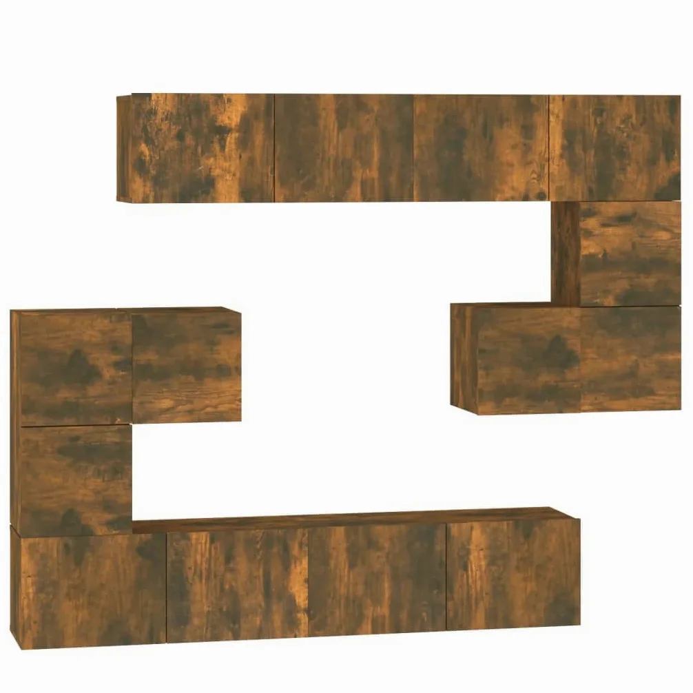 Mobile TV da parete in legno di rovere affumicato, mobile pensile decorativo per TV, con molto spazio per chiavi e blocchi appunti, superficie facile da pulire