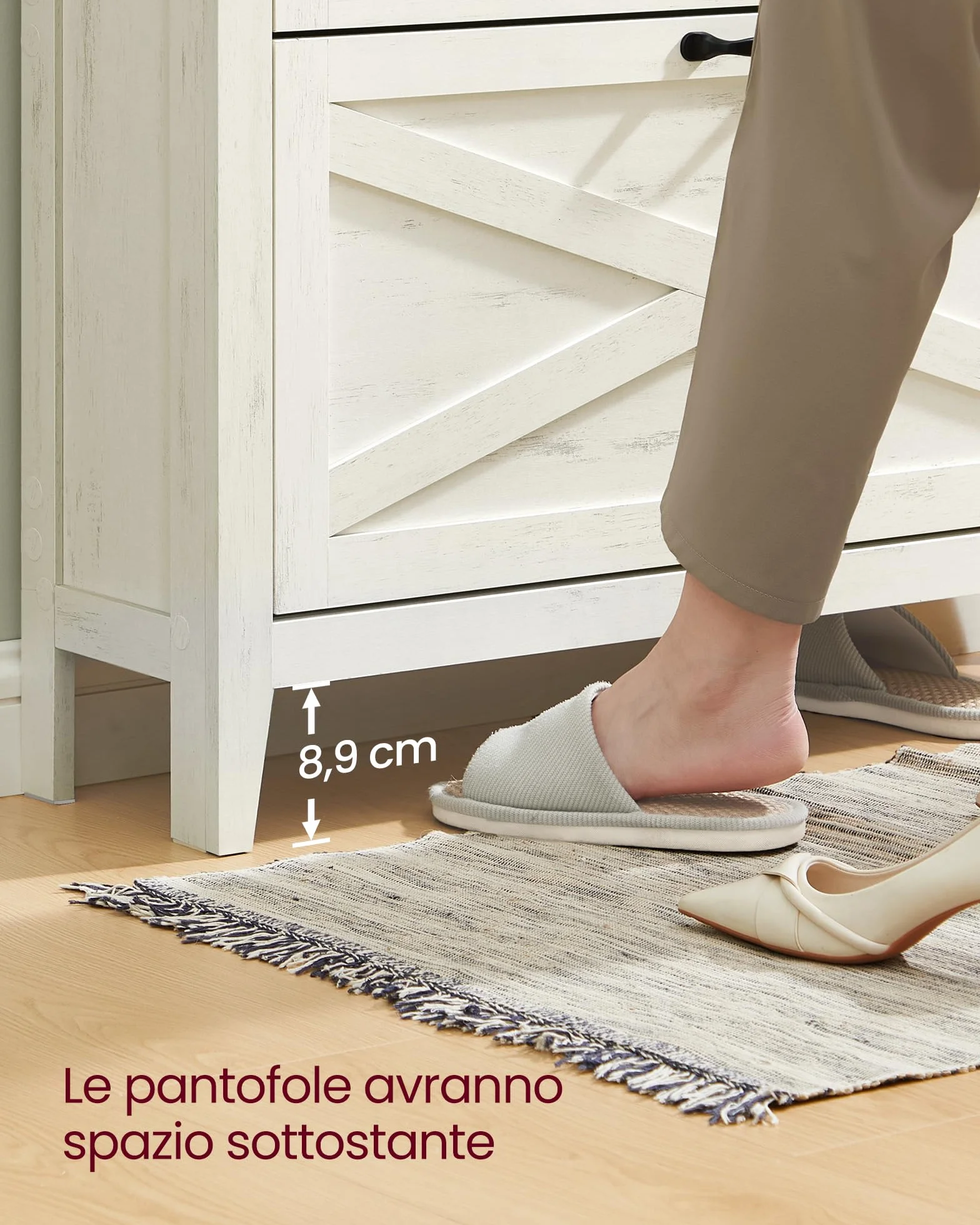 VASAGLE LIRY Collezione Scarpiera con 2 Scomparti a Ribalta Slim Bianco Vintage