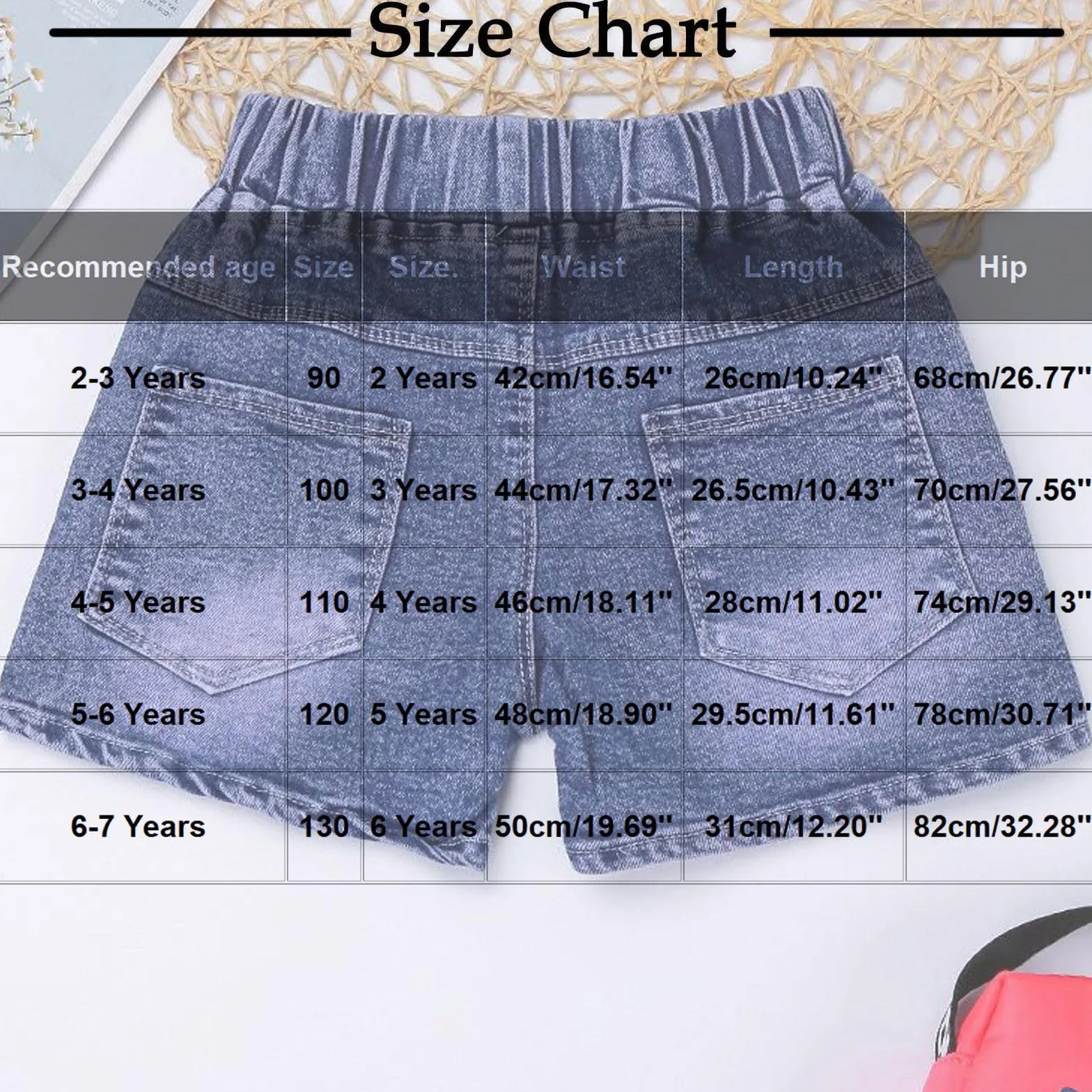 Jeans da ragazza pantaloncini corti in denim vita elasticizzata 2-7 anni