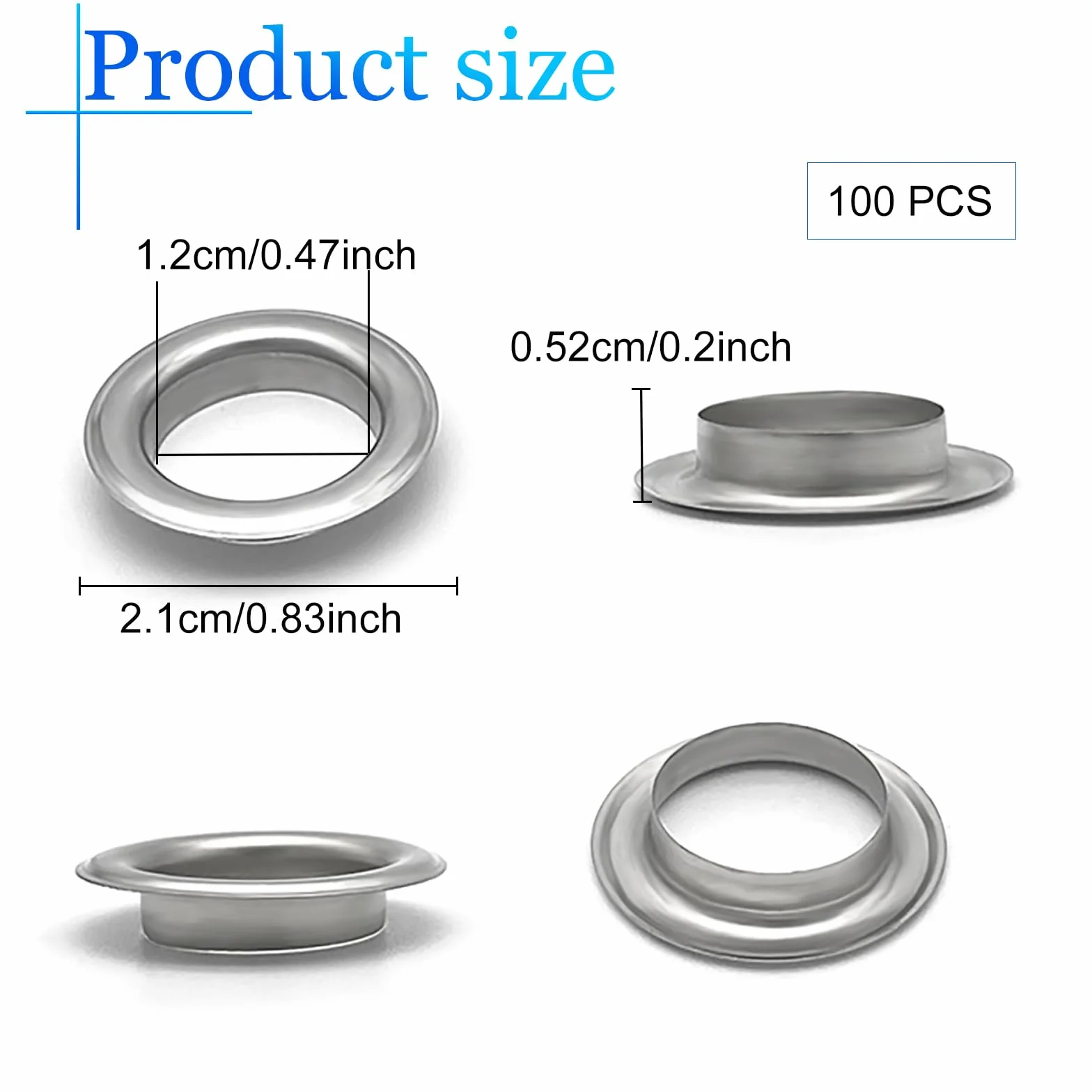 100 Pezzi Occhielli Per Teloni, 12mm Metallici Occhielli Per Tende per Cinture Vestiti Cuoio Tela Scarpe Fai da Te Tende Cappelli Riparazione e Decorazione