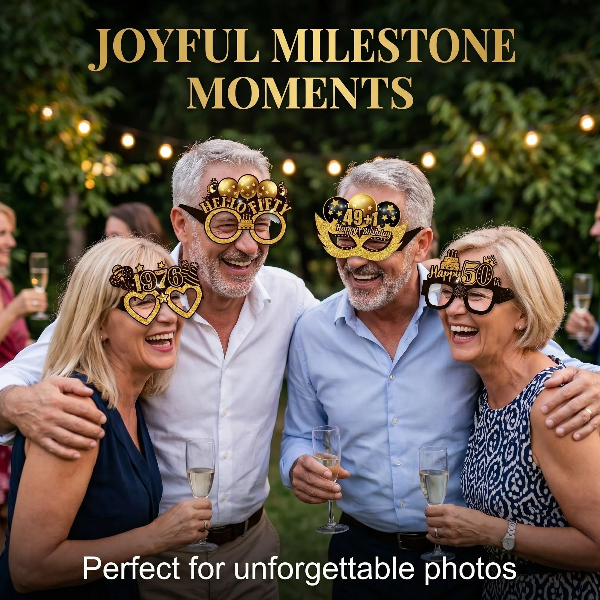 8 Pezzi Occhiali 50 Anni Compleanno - Gadget Divertenti per Photobooth e Decorazioni Festa, Bomboniere Originali per Uomo e Donna, Accessori per Foto Ricordo e Scherzi Compleanno