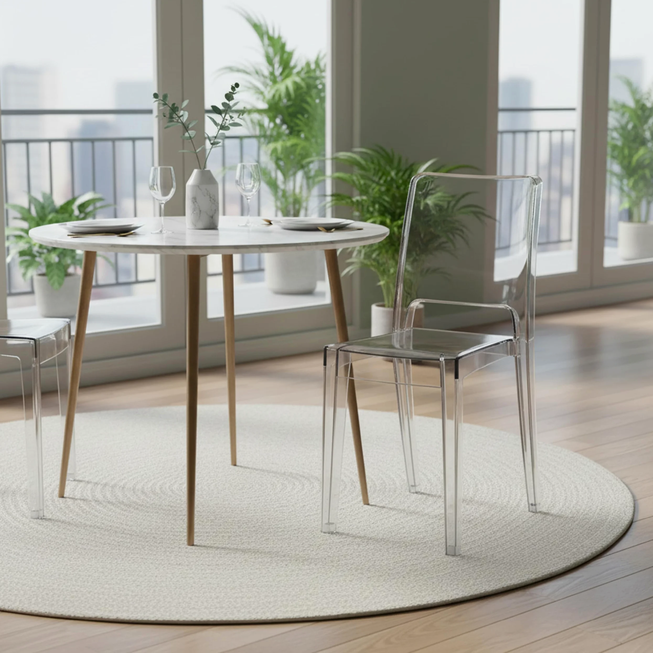 Baroni Home Set 4 Sedie Trasparenti, Sedie Impilabili Moderne, Leggere e Resistenti, Gommini Antiscivolo, Sala da Pranzo, 34,5x48,5x85 cm, Trasparente