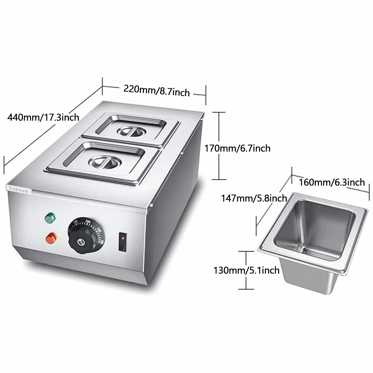 Temperatrice per Cioccolato Bagnomaria Elettrica Acciaio Inox 6L 2 Serbatoi 220V 600W