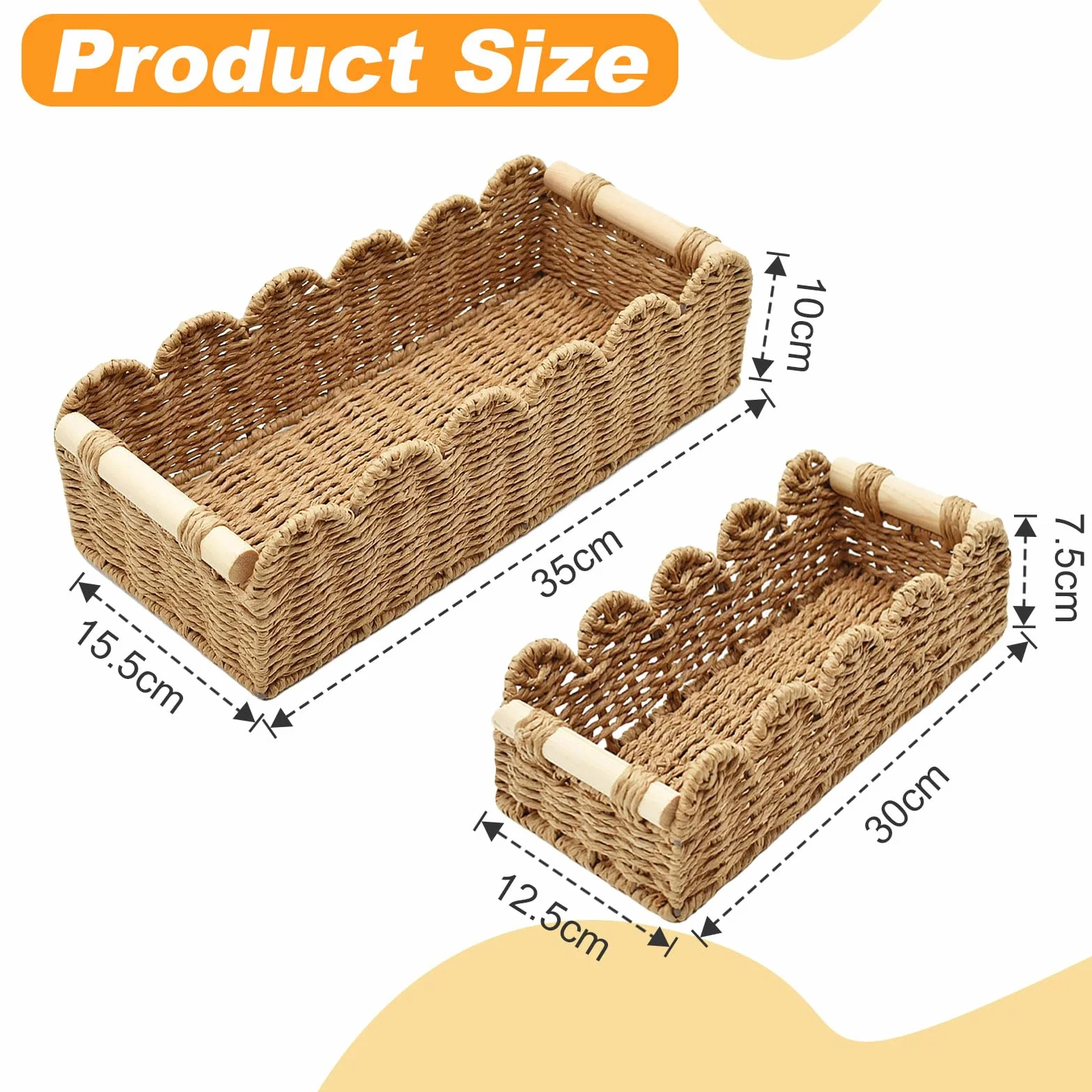 Cestini Portaoggetti in Vimini con Manici in Legno, Cesto Porta Carta Igienica Intrecciata, Organizer per Cucina Bagno Ufficio