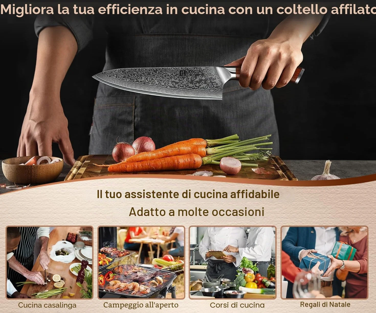 XINZUO Coltello da Chef 21cm Professionale Gyuto 10Cr15CoMoV Acciaio Damasco Manico Legno di Rosa