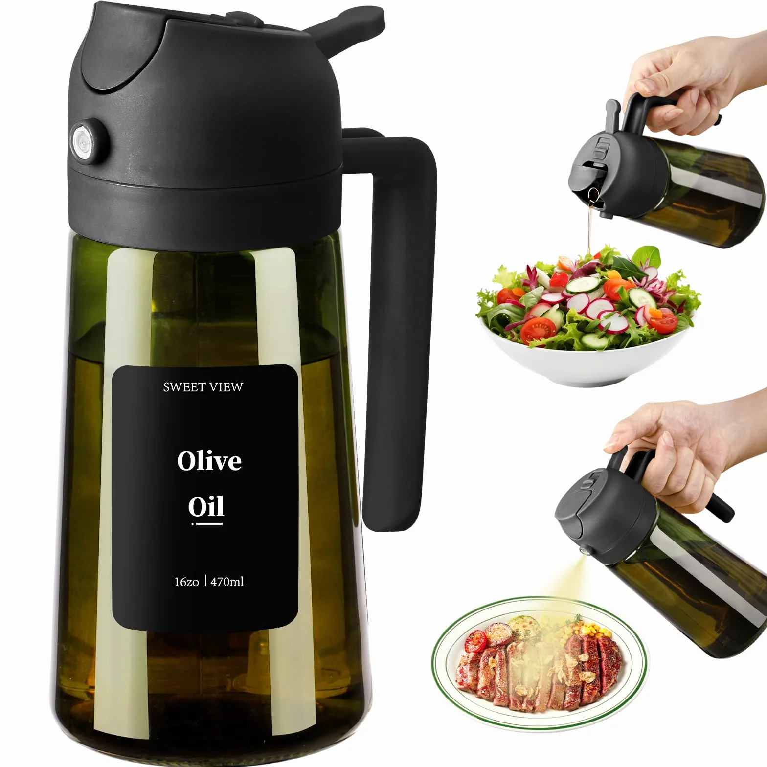 Spruzzatore Olio 470 ml Vetro Resistente alla Luce per Cucina Friggitrice Aria Insalata Barbecue