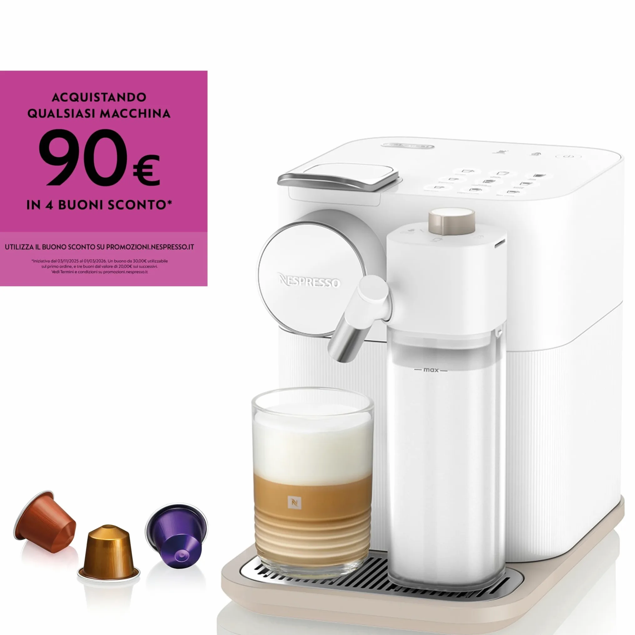 De'Longhi Nespresso Gran Lattissima EN640.B, Macchina per Caffè Automatica, Macchina per Caffè a Capsule, Schiumatura Automatica del Latte, Pressione 19 Bar, Cappuccino, 1400W, Nero