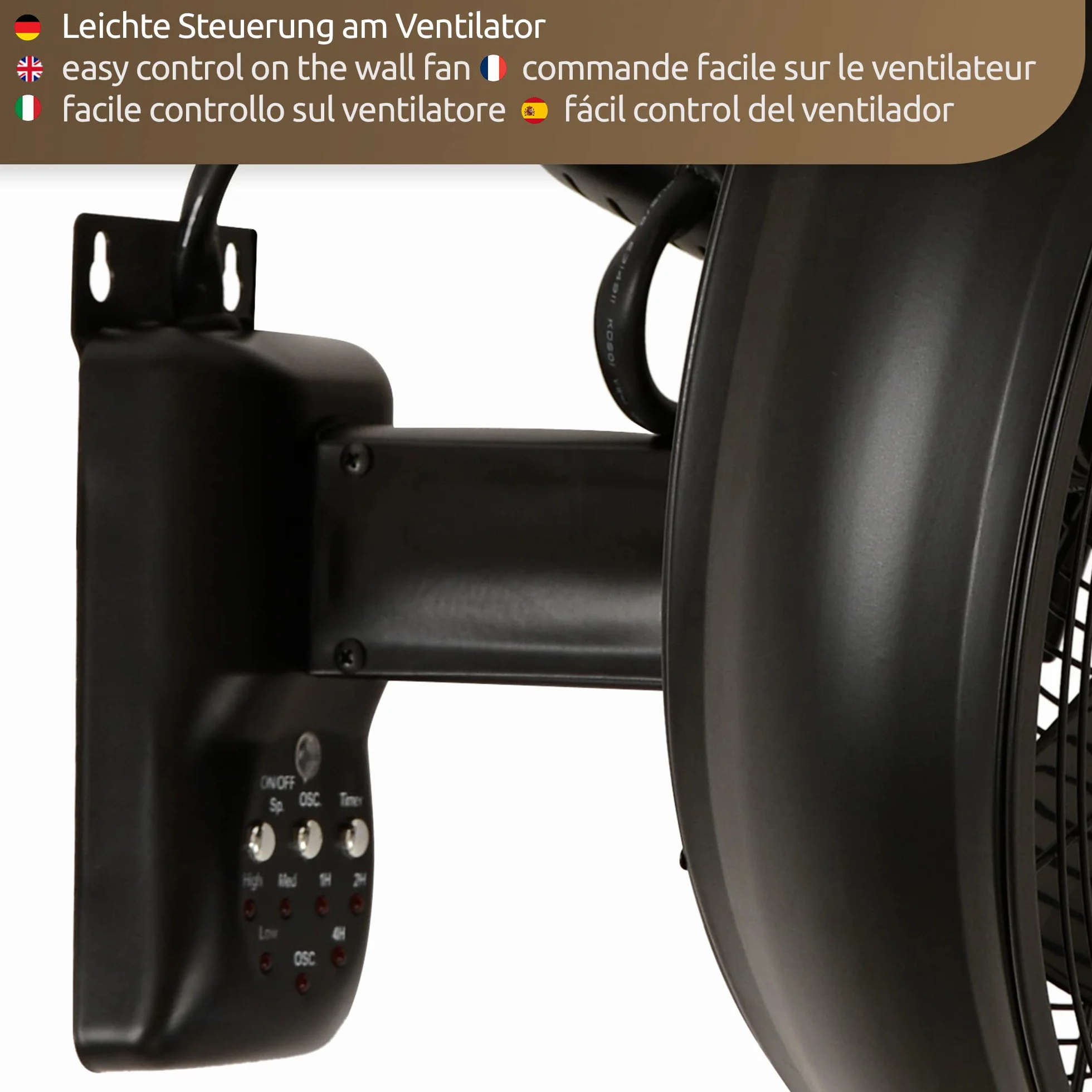 LUCCI AIR Breeze Ventilatore da Parete con Telecomando, Acciaio, Nero