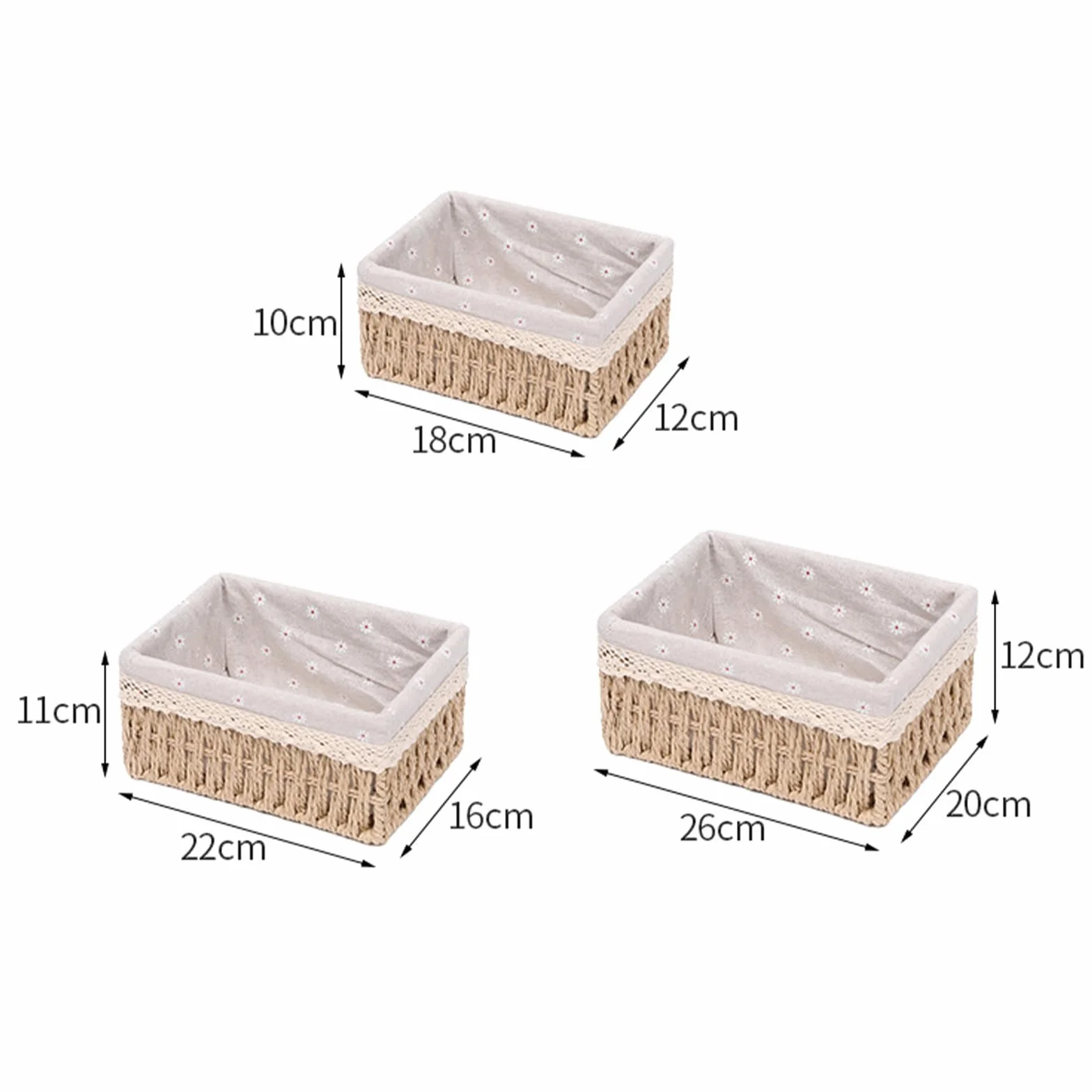Cestini Portaoggetti Intrecciati a Mano con Coperchio - Corde di Carta Riciclata, Fodera Lavabile - Organizer Multifunzione per Bambini, Bagno, Cucina - Stile Boho Decor (Beige)