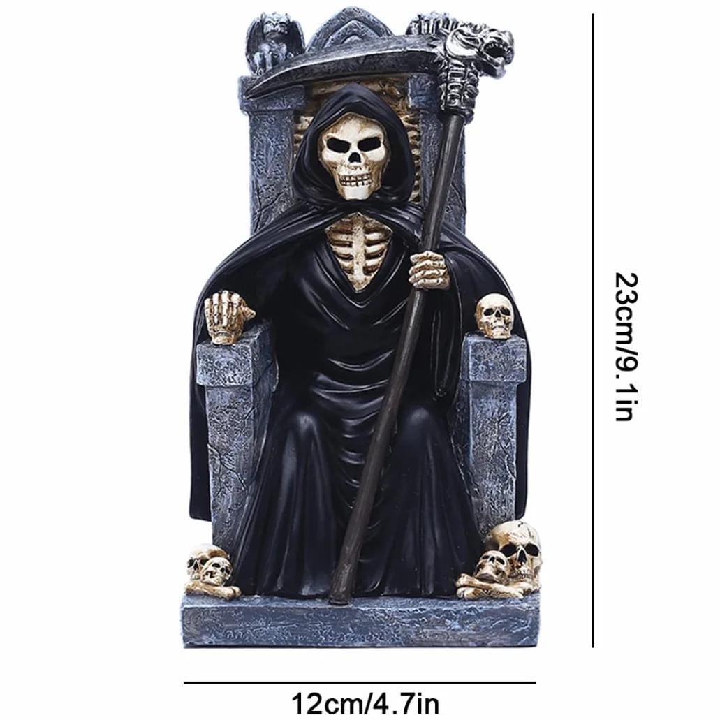 Jorzer Statua della morte di Halloween Morte Statua Tristo Mietitore Resina Scheletro Decorazione Desktop
