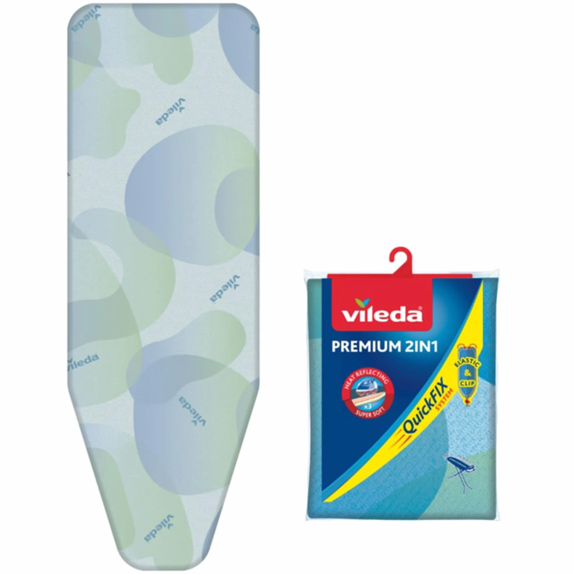 Vileda Premium 2in1 Copriasse da stiro Universale, Triplo Strato, Speciale rivestimento interno termoriflettente, Con Fermacorda, Azzurro, 139 X 50 X 0.38 Cm