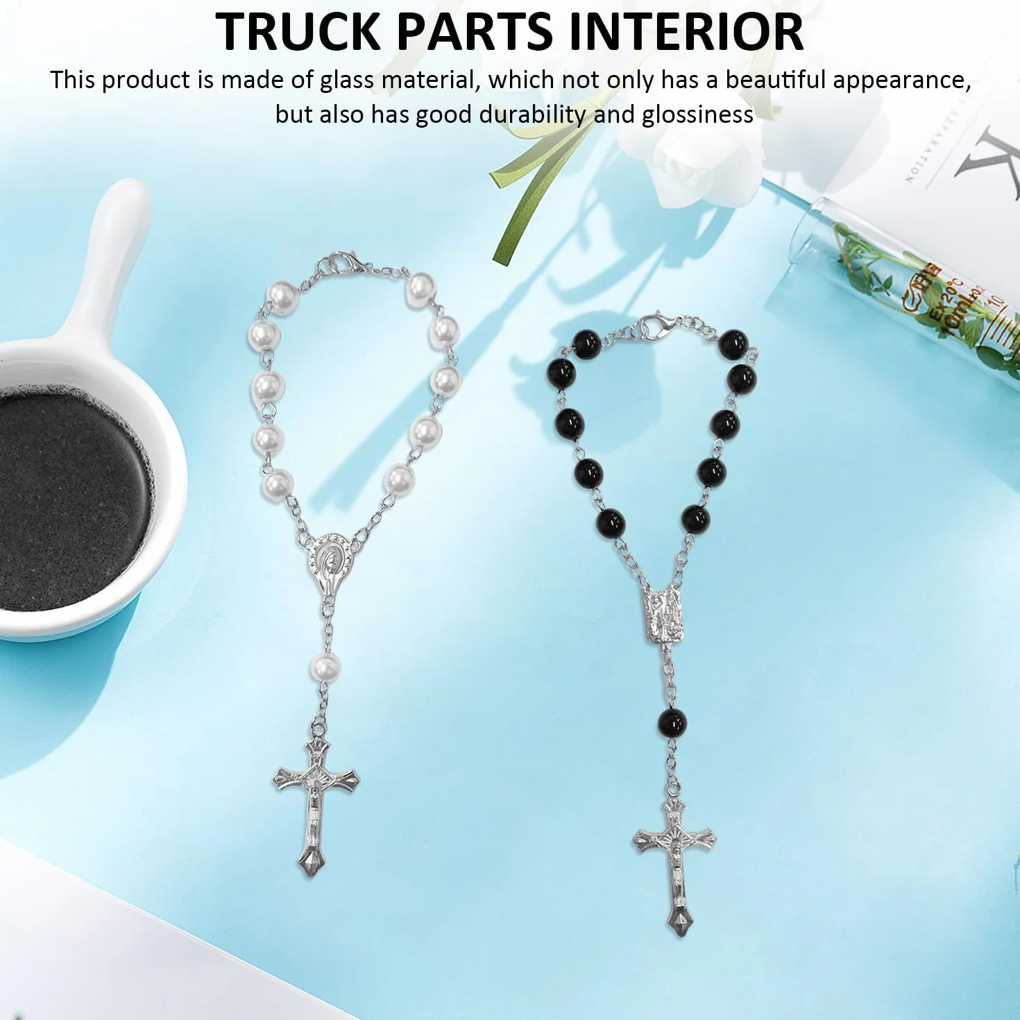 Catena Per Rosario Da 2 Pezzi, Accessori Interni Per Camion, Ciondolo Decorativo Per Auto, Braccialetto Per Rosario Con Croce, Ciondolo Per Interni Auto, Accessori Per Auto