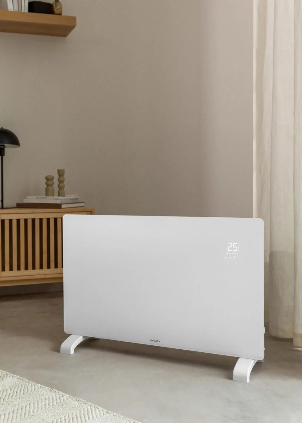 CREATE/WARM CRYSTAL/Termoconvettore elettrico in vetro bianco, 2000W, LED touchscreen, sistema di sicurezza, IP24