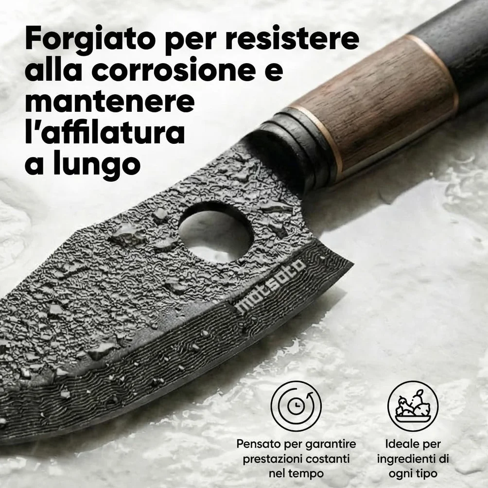 Matsato Osuren Coltello da Cucina Lama Acciaio Giapponese 16cm Damascato Manico Legno